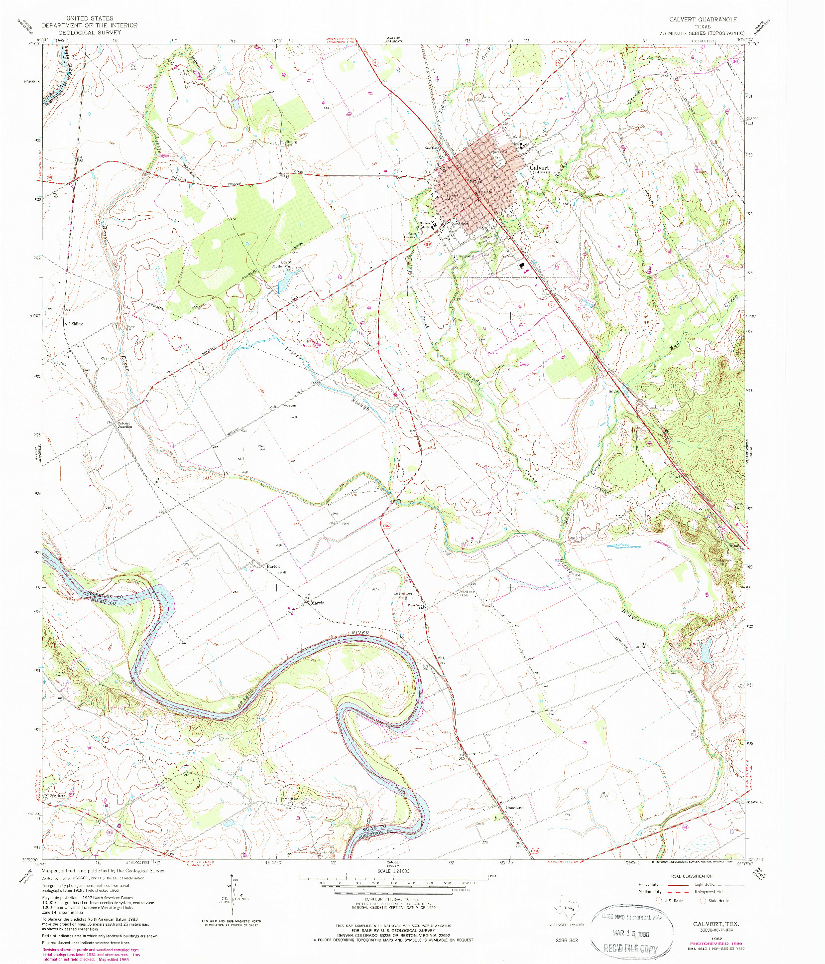 USGS 1:24000-SCALE QUADRANGLE FOR CALVERT, TX 1962