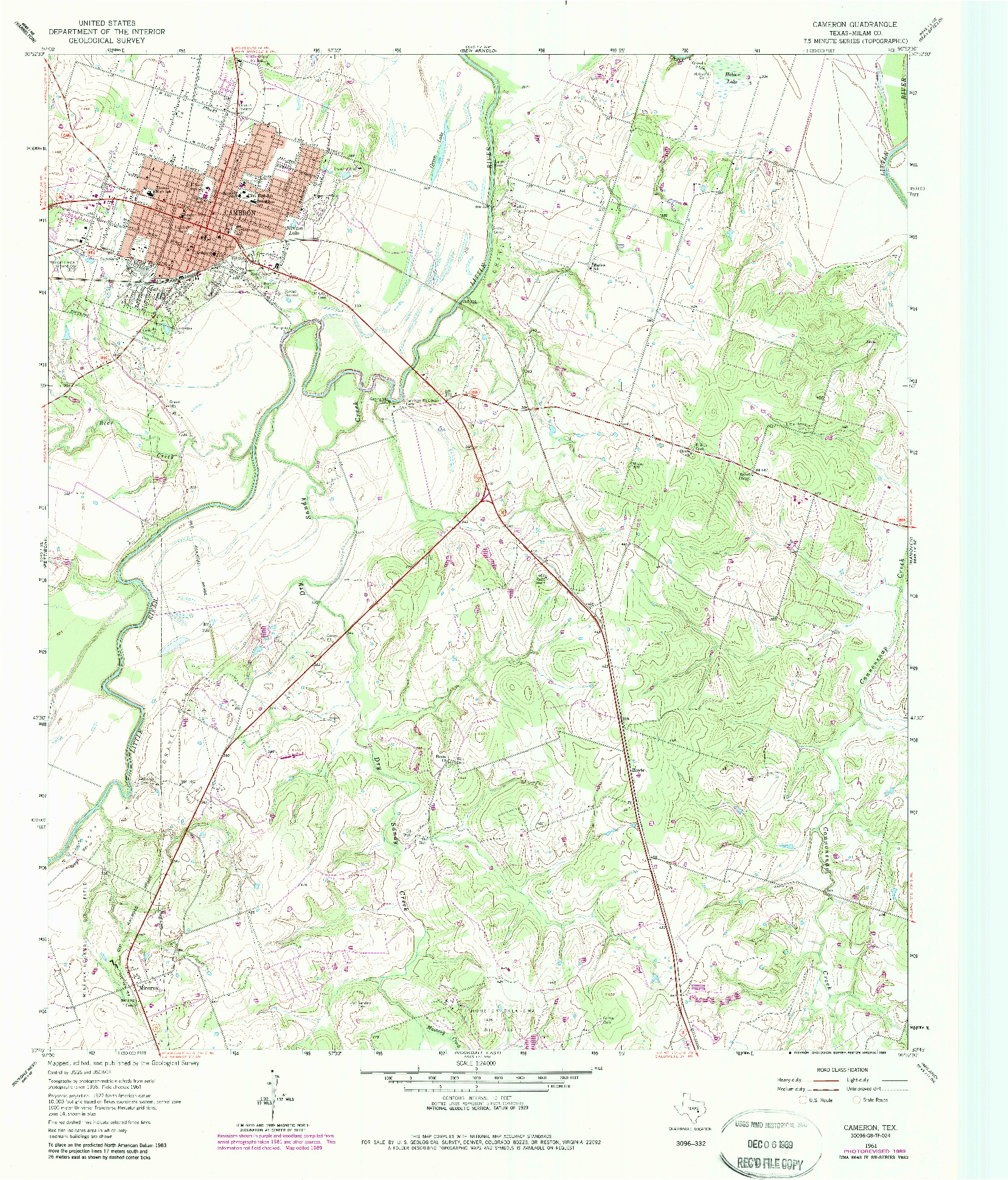 USGS 1:24000-SCALE QUADRANGLE FOR CAMERON, TX 1961