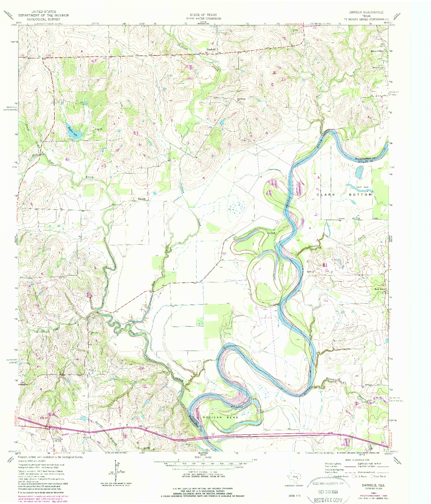 USGS 1:24000-SCALE QUADRANGLE FOR DANIELS, TX 1961