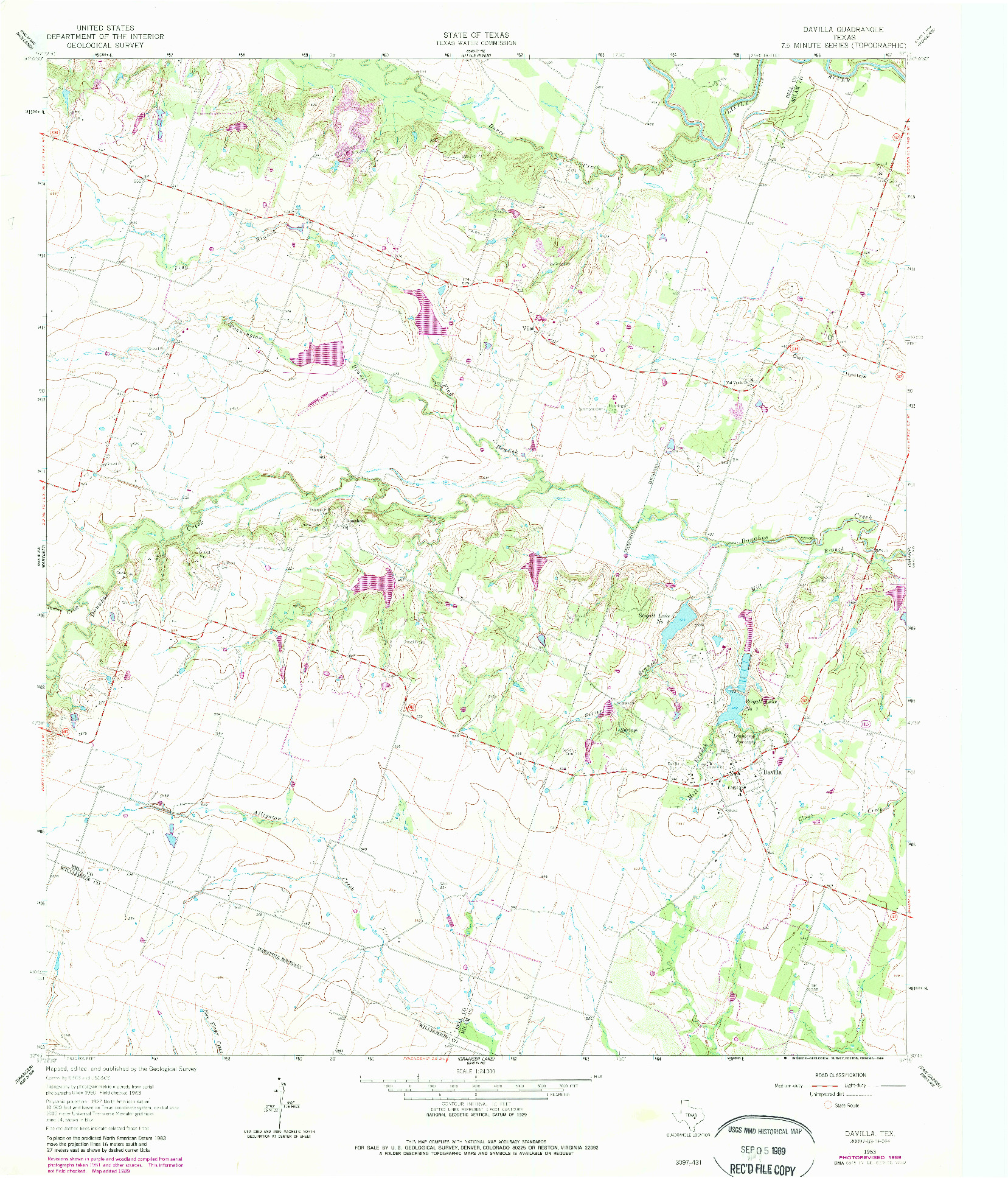 USGS 1:24000-SCALE QUADRANGLE FOR DAVILLA, TX 1963