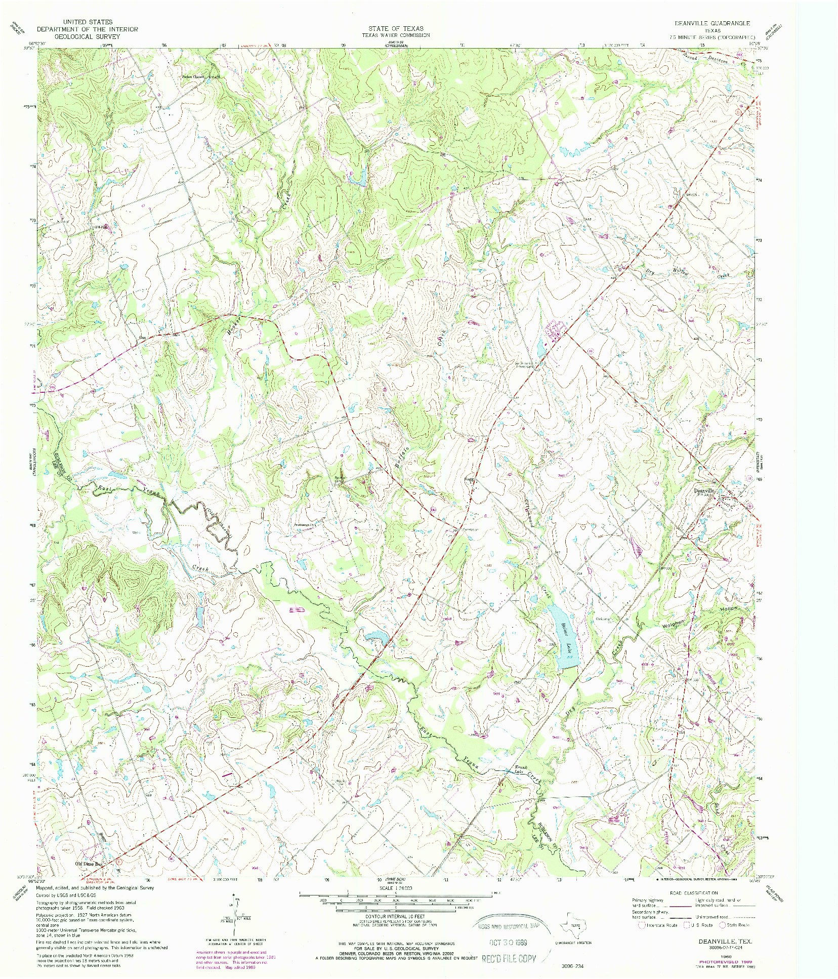 USGS 1:24000-SCALE QUADRANGLE FOR DEANVILLE, TX 1960