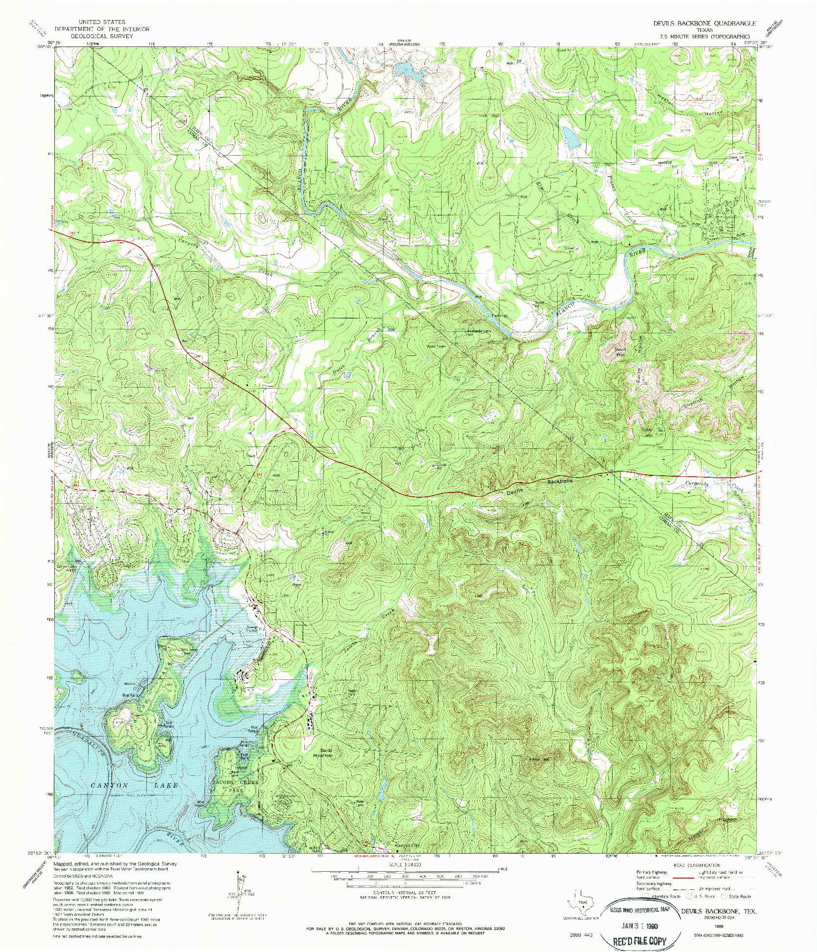 USGS 1:24000-SCALE QUADRANGLE FOR DEVILS BACKBONE, TX 1989