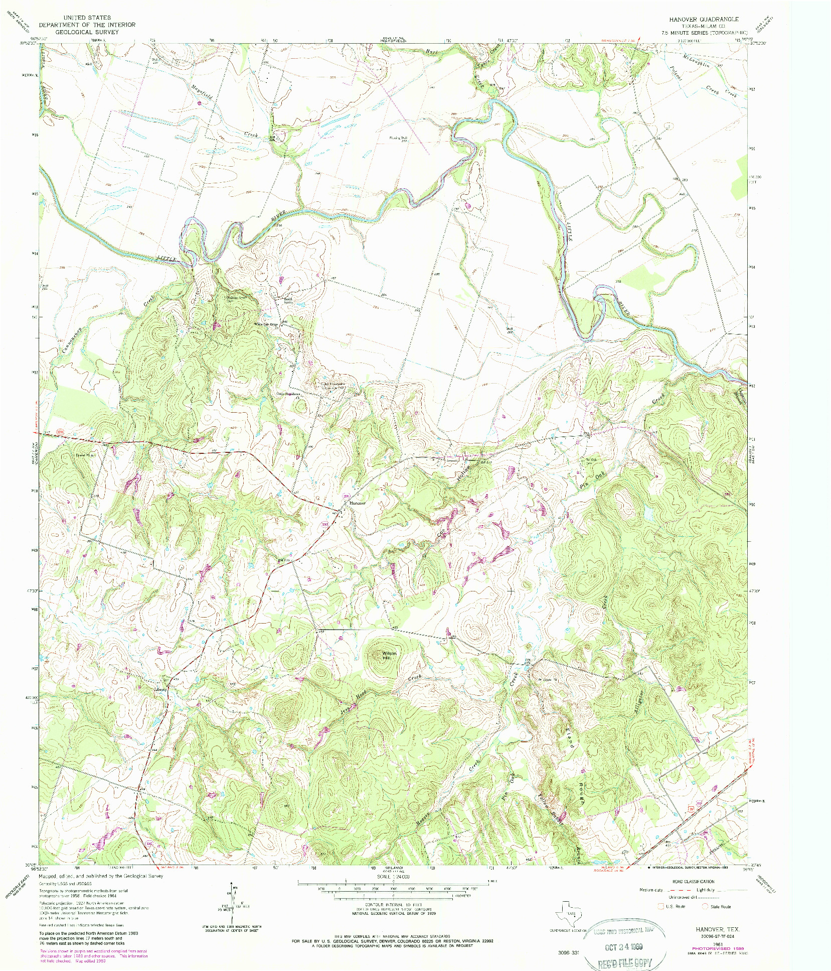 USGS 1:24000-SCALE QUADRANGLE FOR HANOVER, TX 1961