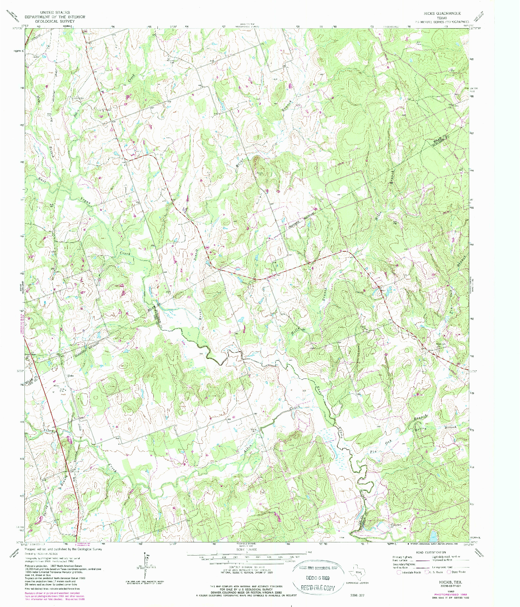 USGS 1:24000-SCALE QUADRANGLE FOR HICKS, TX 1962
