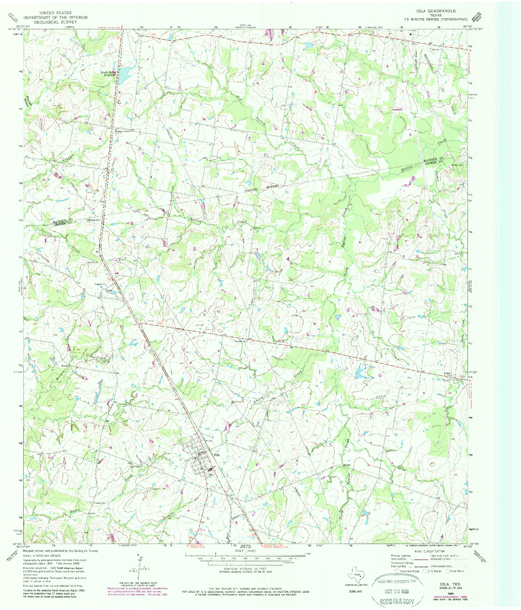 USGS 1:24000-SCALE QUADRANGLE FOR IOLA, TX 1965