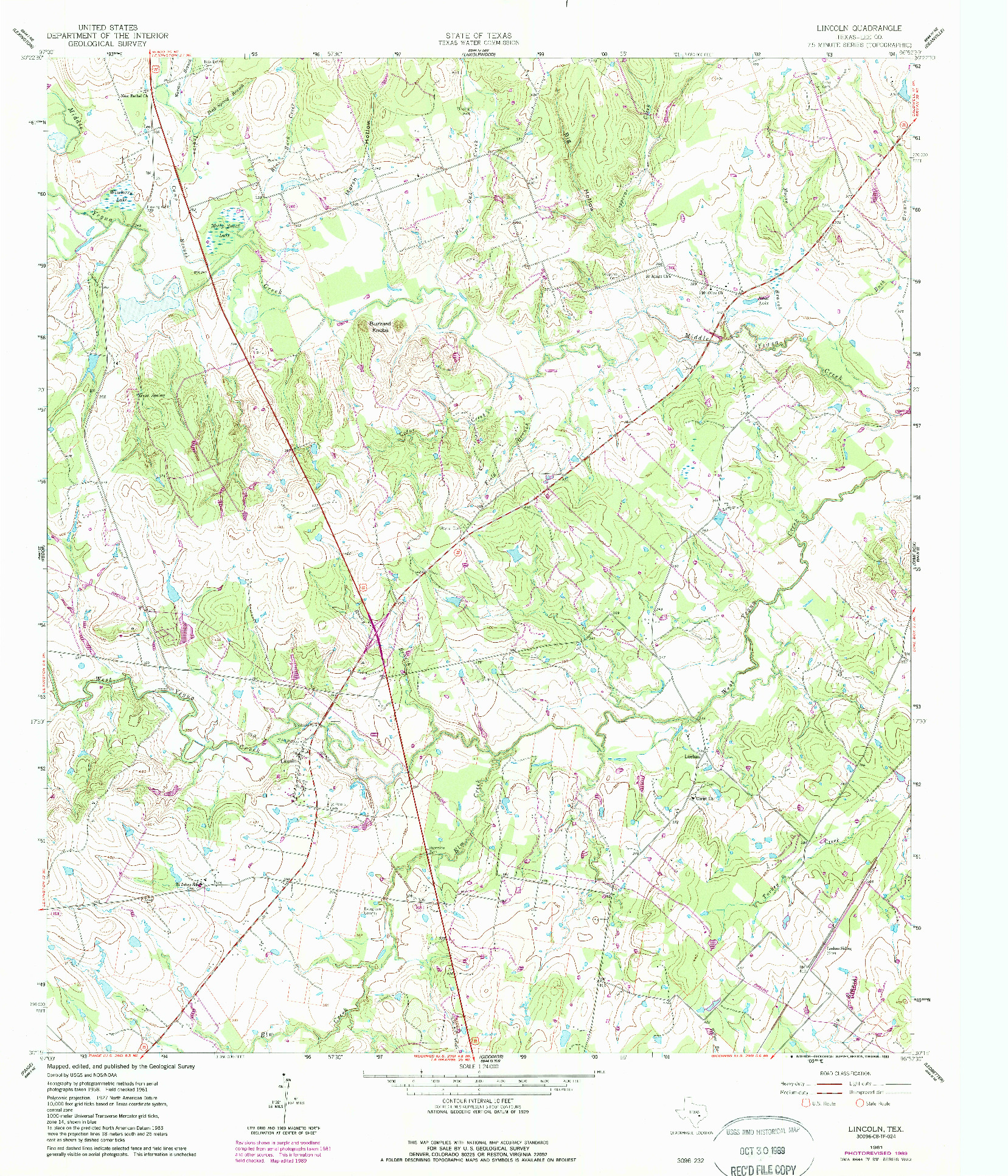 USGS 1:24000-SCALE QUADRANGLE FOR LINCOLN, TX 1961