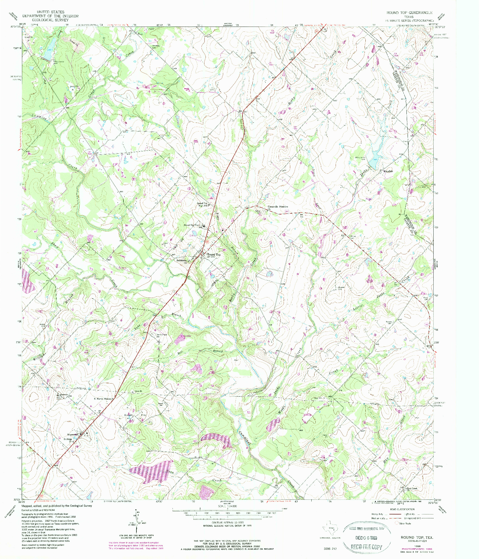 USGS 1:24000-SCALE QUADRANGLE FOR ROUND TOP, TX 1958