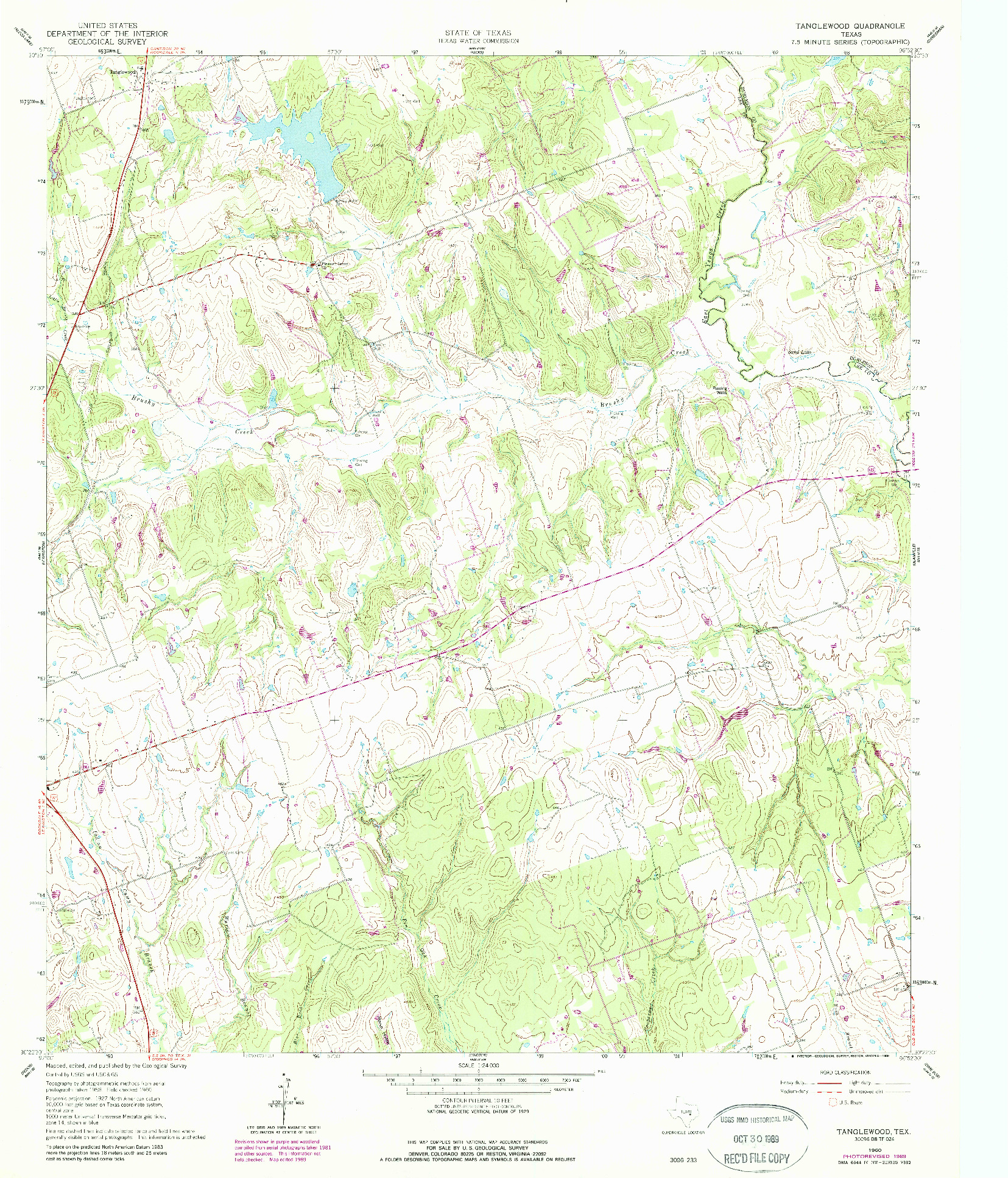 USGS 1:24000-SCALE QUADRANGLE FOR TANGLEWOOD, TX 1960