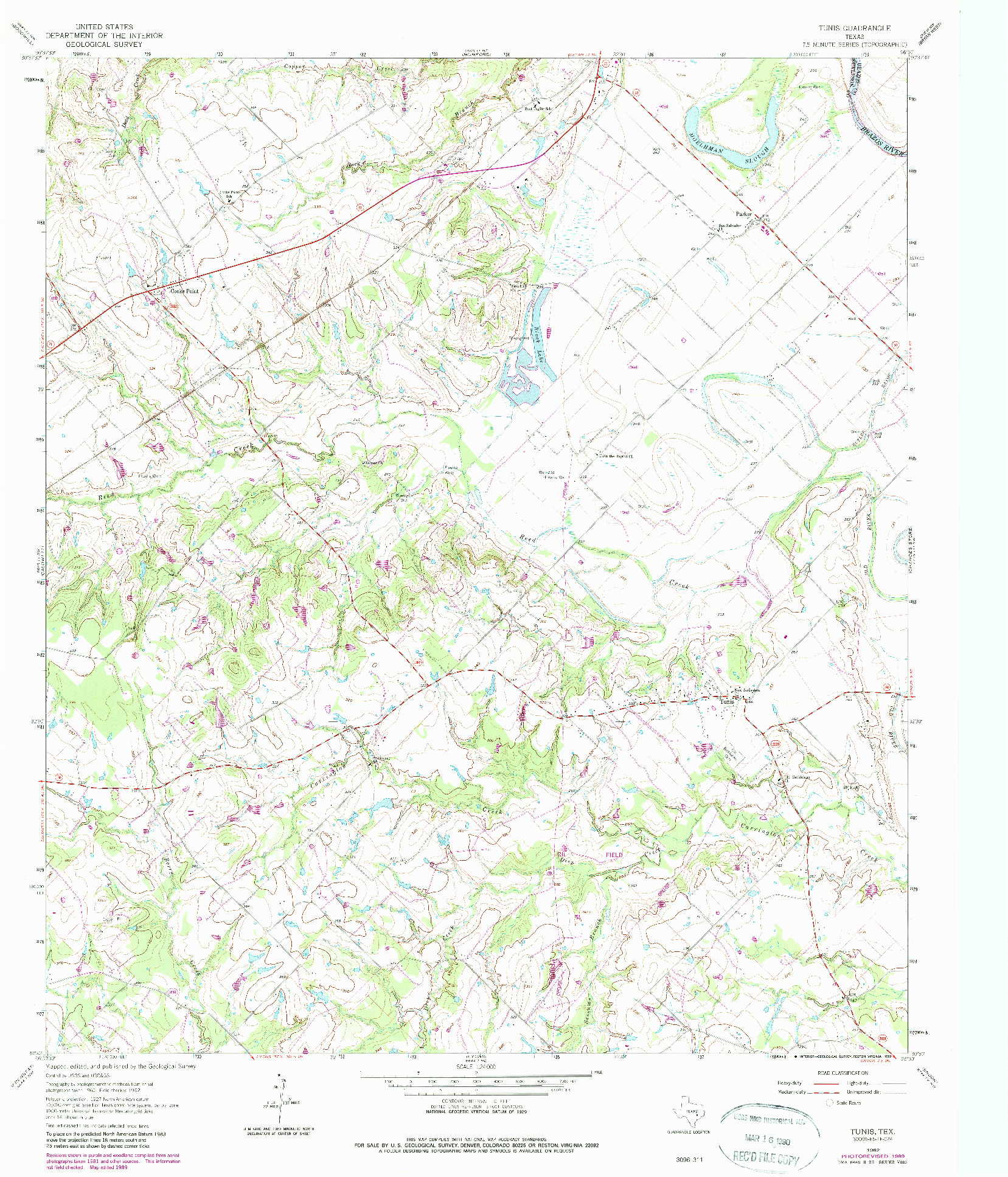 USGS 1:24000-SCALE QUADRANGLE FOR TUNIS, TX 1962