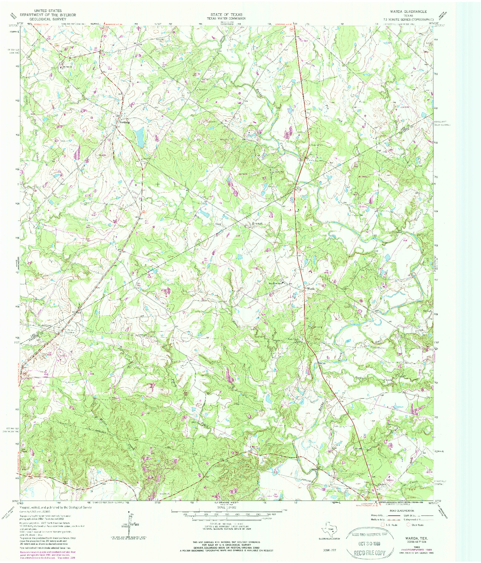 USGS 1:24000-SCALE QUADRANGLE FOR WARDA, TX 1962