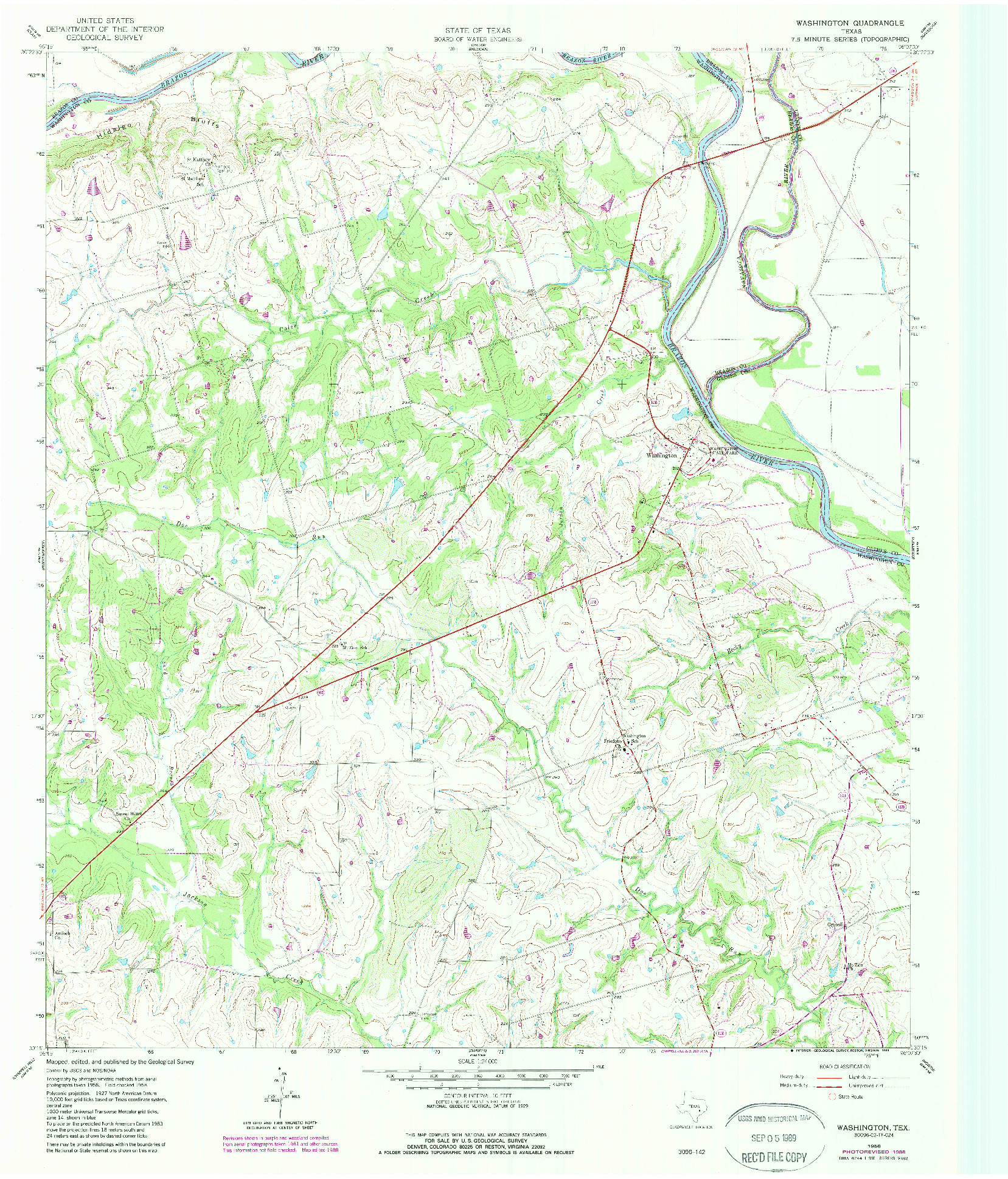 USGS 1:24000-SCALE QUADRANGLE FOR WASHINGTON, TX 1958