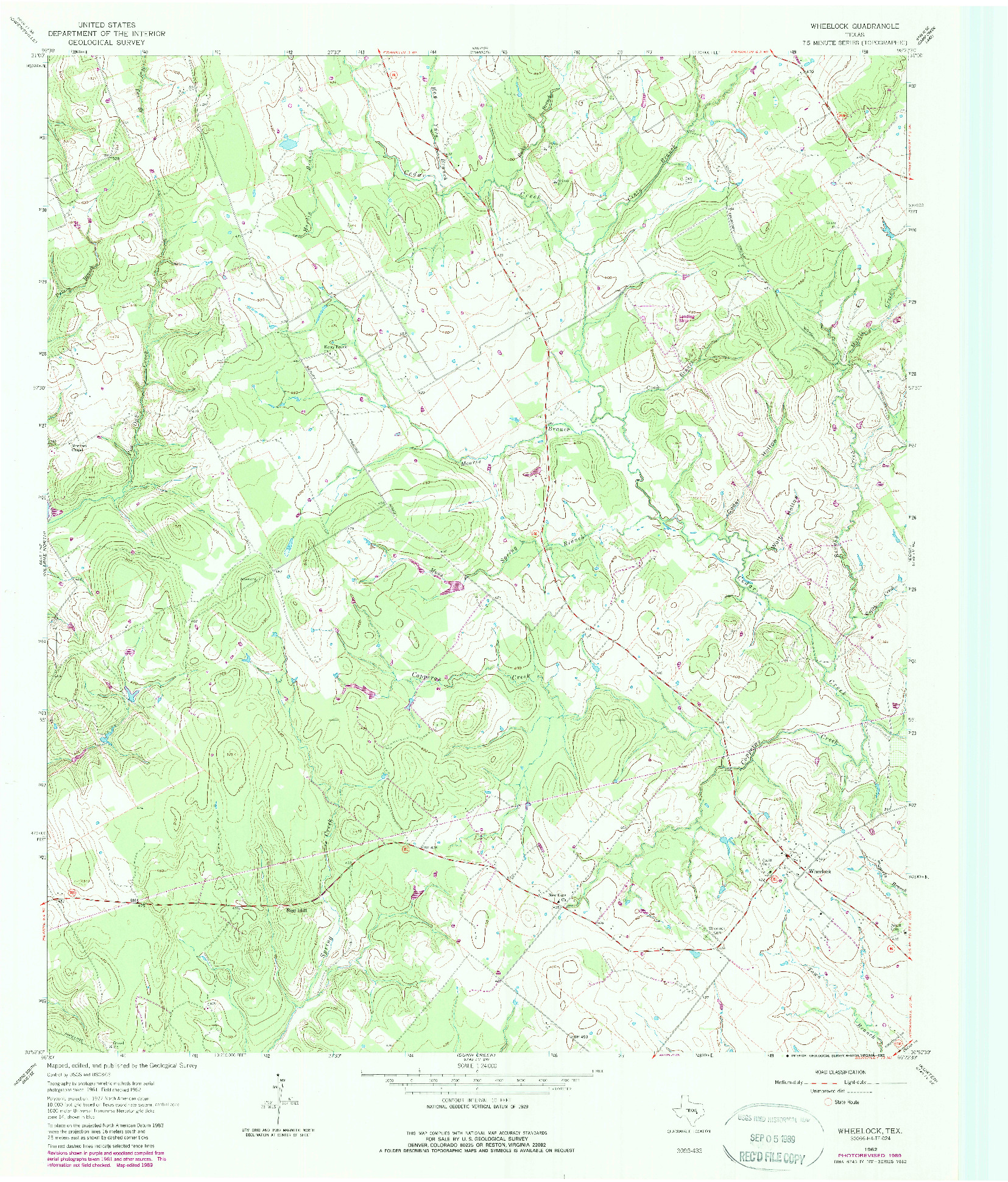 USGS 1:24000-SCALE QUADRANGLE FOR WHEELOCK, TX 1962