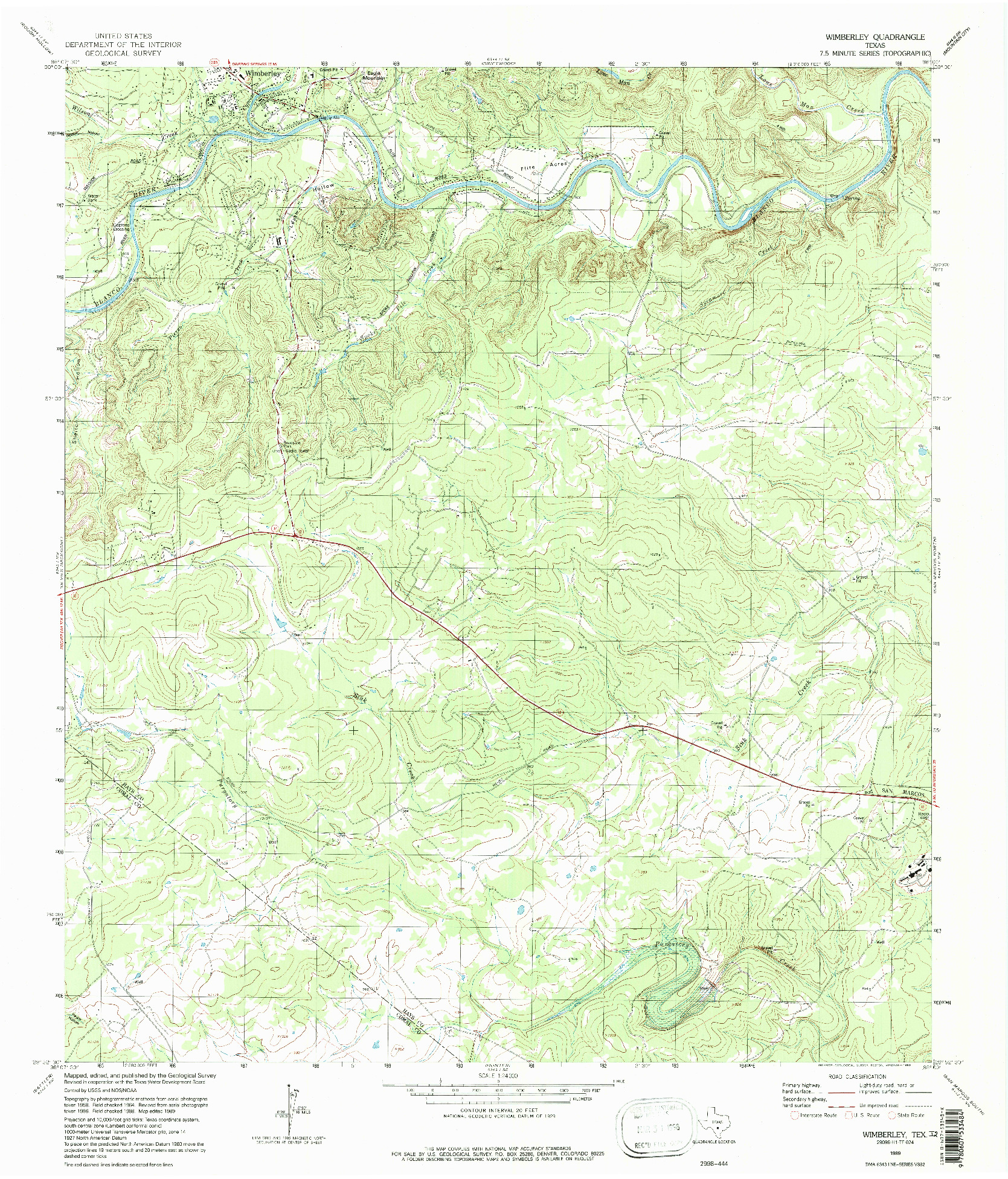 USGS 1:24000-SCALE QUADRANGLE FOR WIMBERLEY, TX 1989
