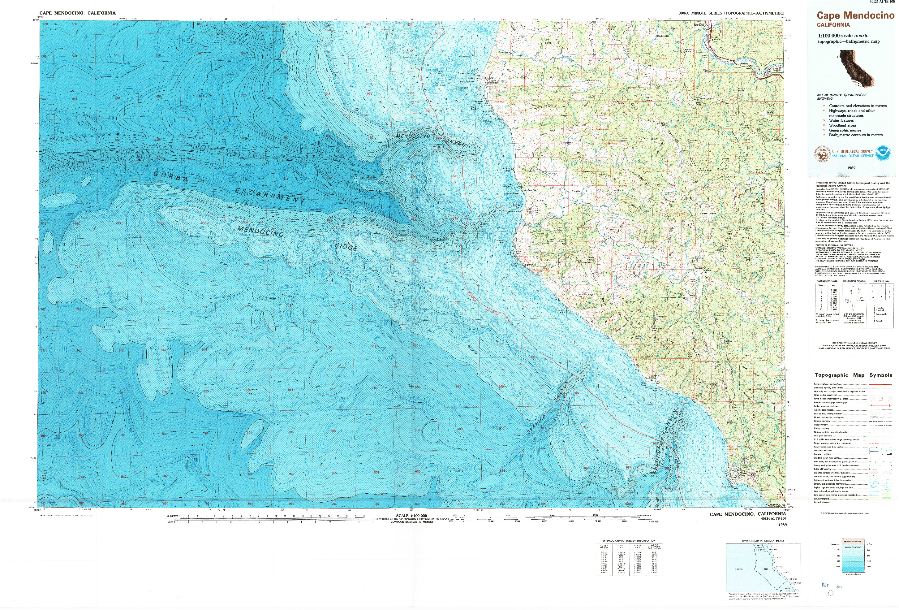 USGS 1:100000-SCALE QUADRANGLE FOR CAPE MENDOCINO, CA 1989