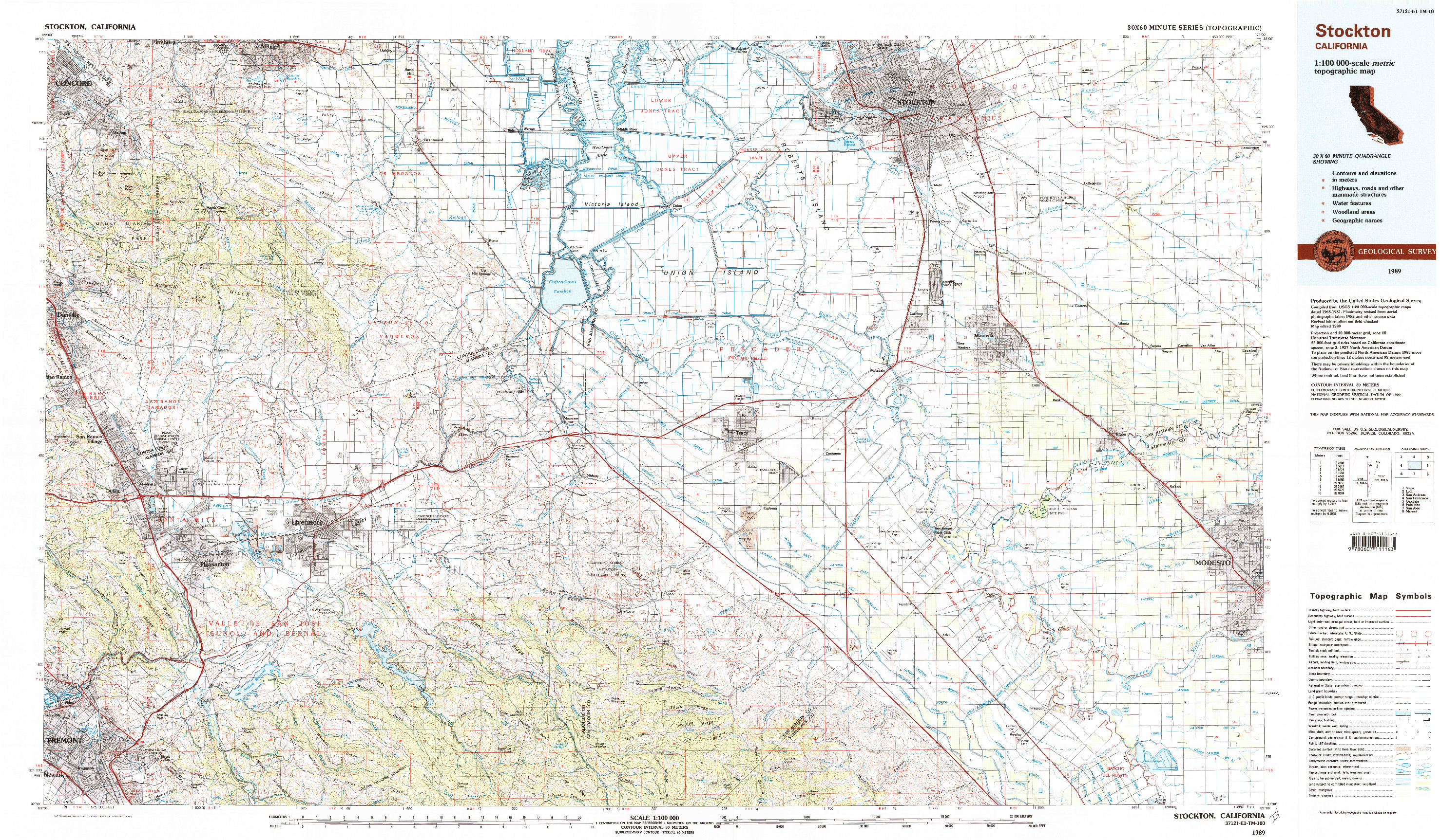 USGS 1:100000-SCALE QUADRANGLE FOR STOCKTON, CA 1989