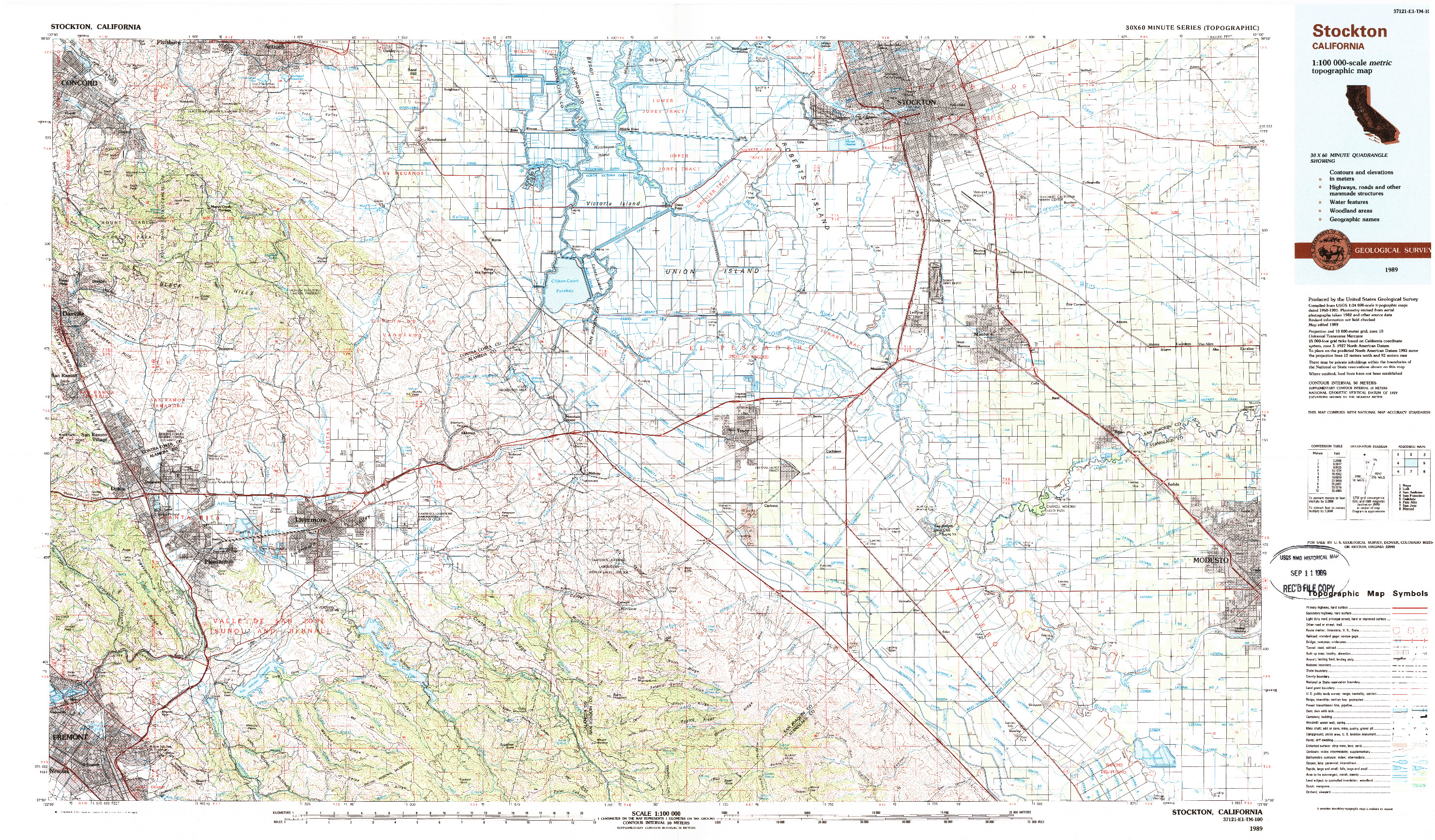 USGS 1:100000-SCALE QUADRANGLE FOR STOCKTON, CA 1989
