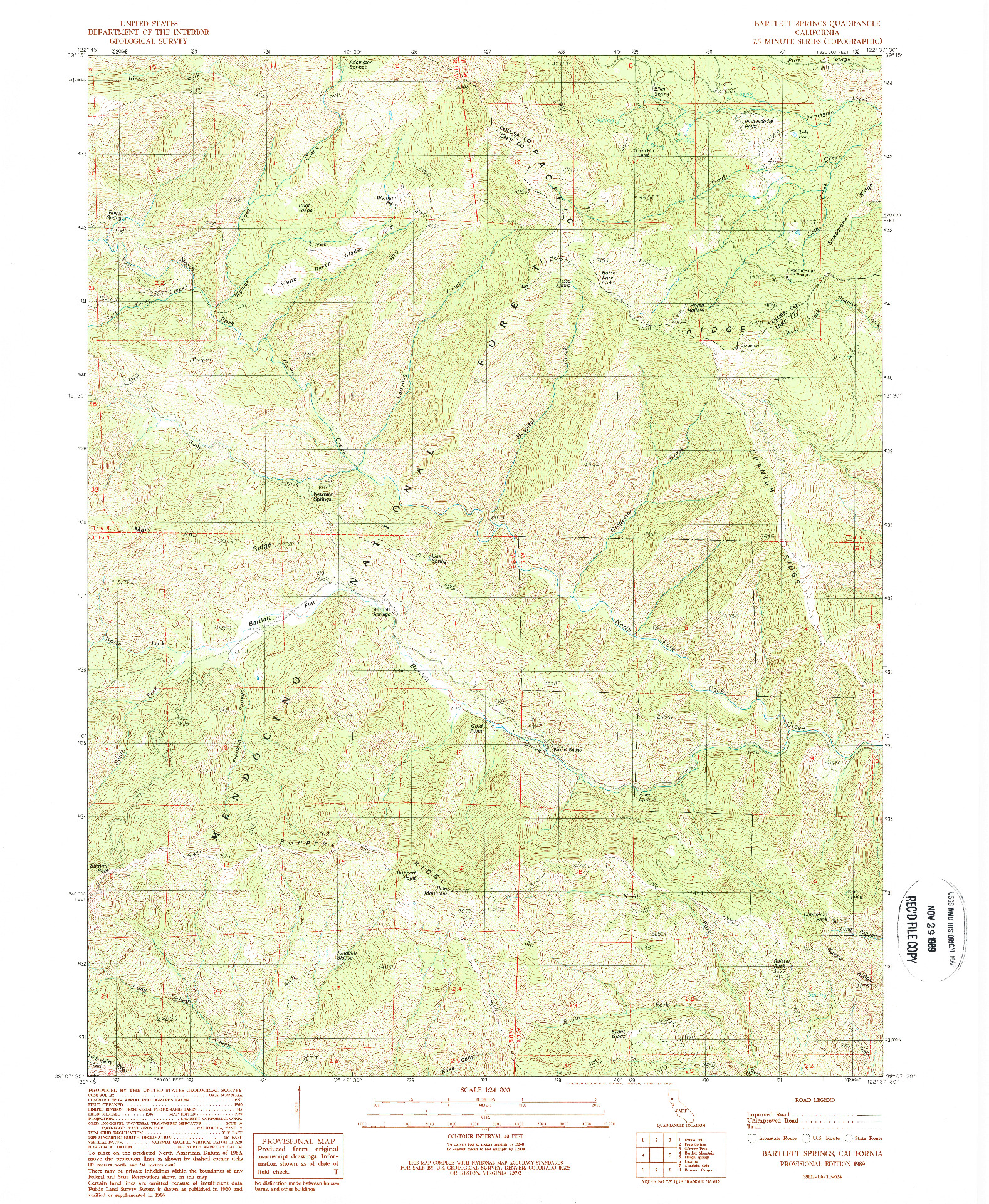 USGS 1:24000-SCALE QUADRANGLE FOR BARTLETT SPRINGS, CA 1989