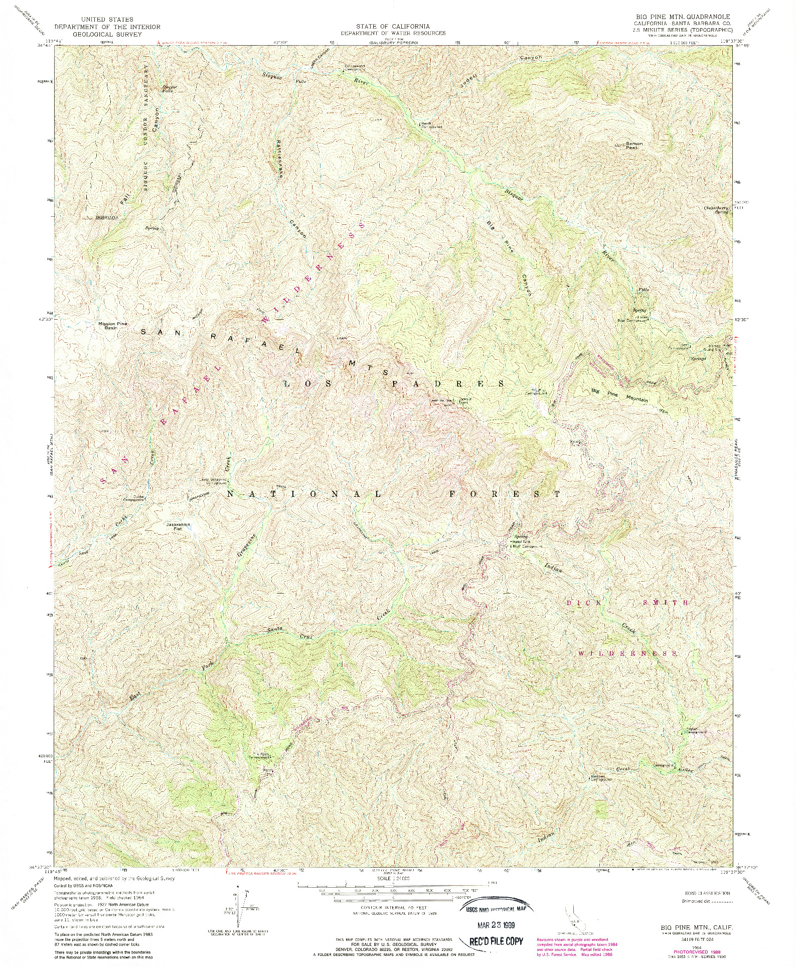 USGS 1:24000-SCALE QUADRANGLE FOR BIG PINE MTN, CA 1964