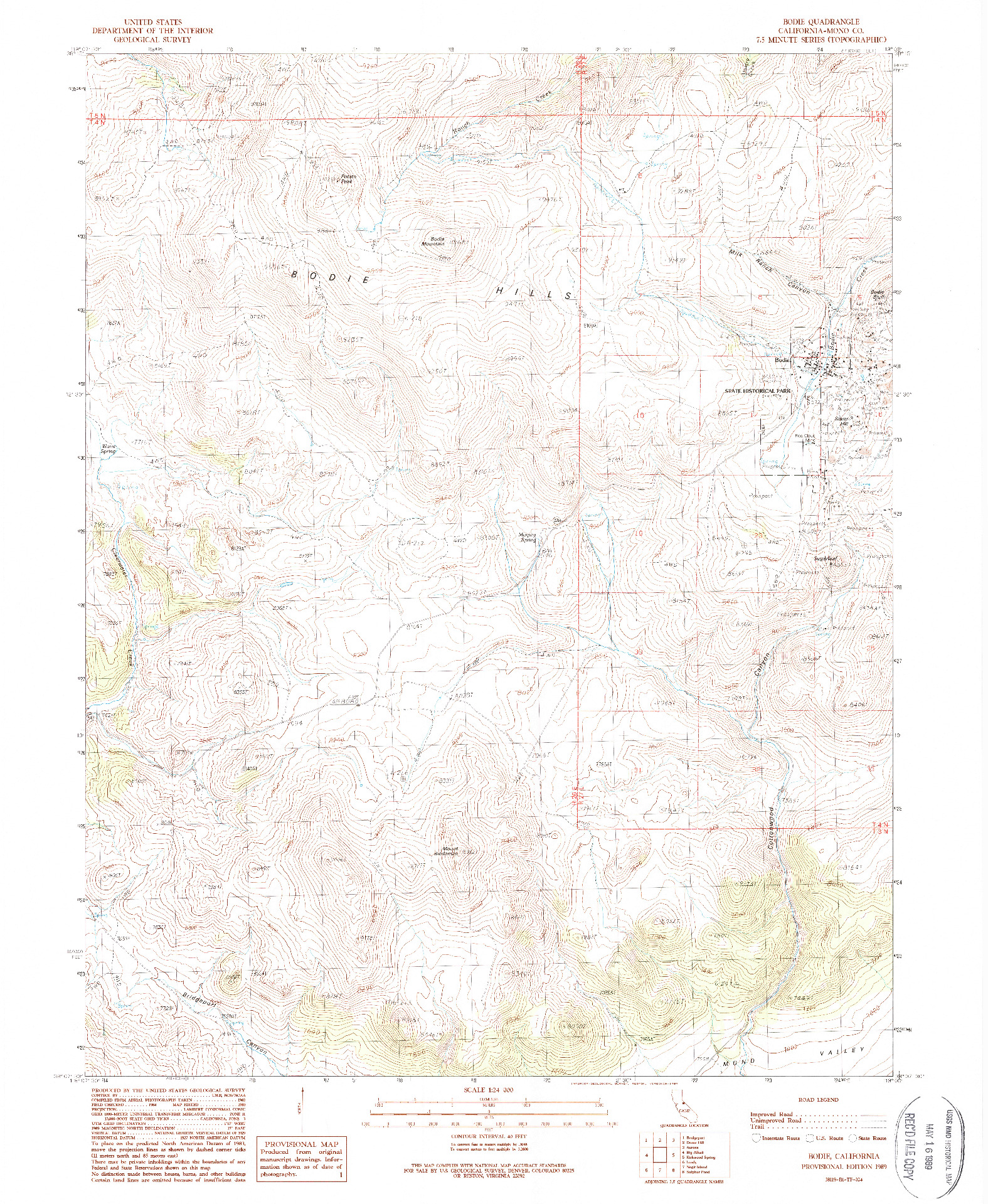 USGS 1:24000-SCALE QUADRANGLE FOR BODIE, CA 1989