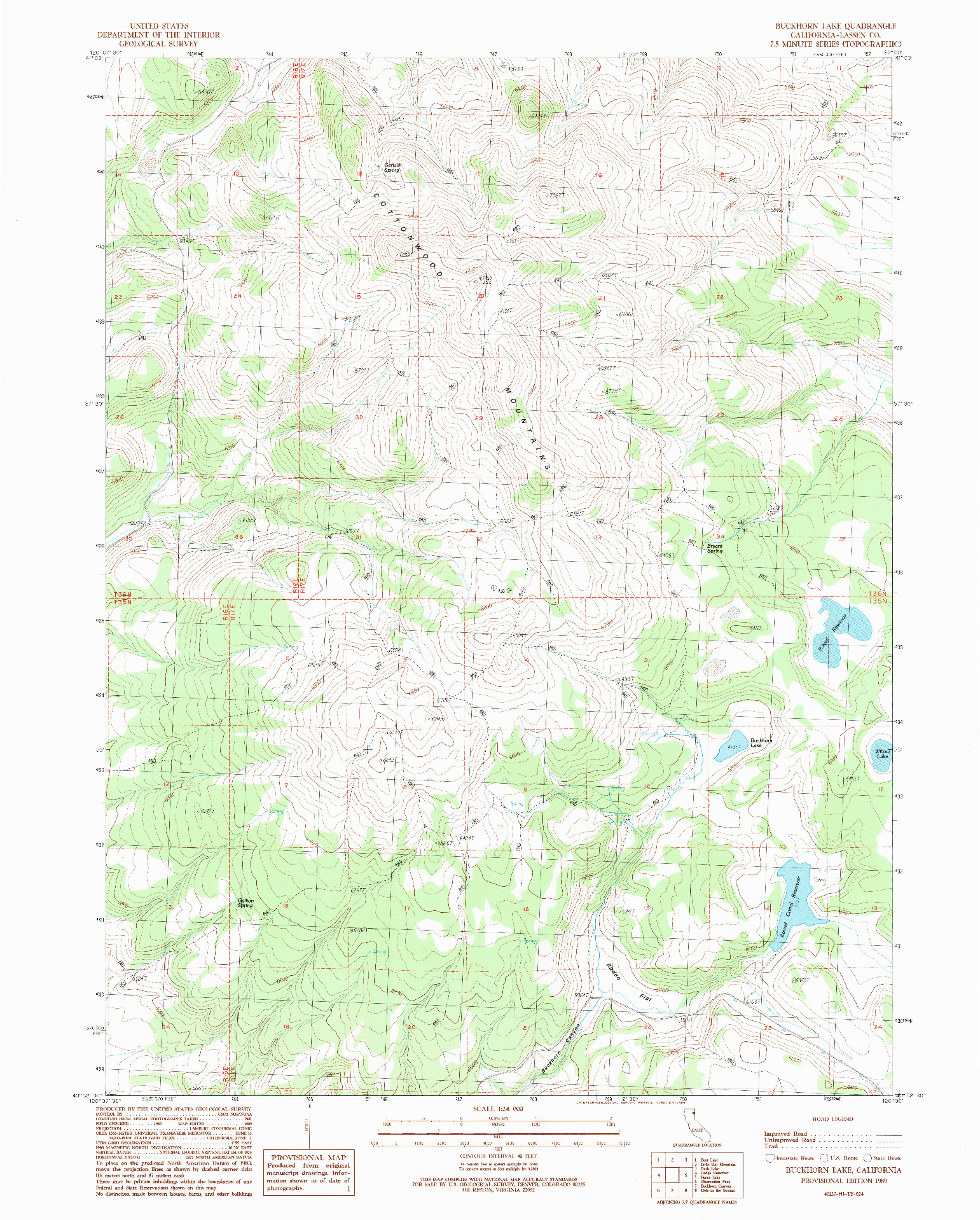 USGS 1:24000-SCALE QUADRANGLE FOR BUCKHORN LAKE, CA 1989
