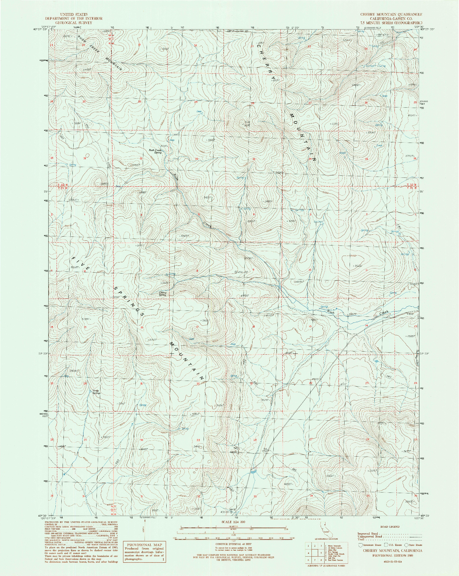 USGS 1:24000-SCALE QUADRANGLE FOR CHERRY MOUNTAIN, CA 1989
