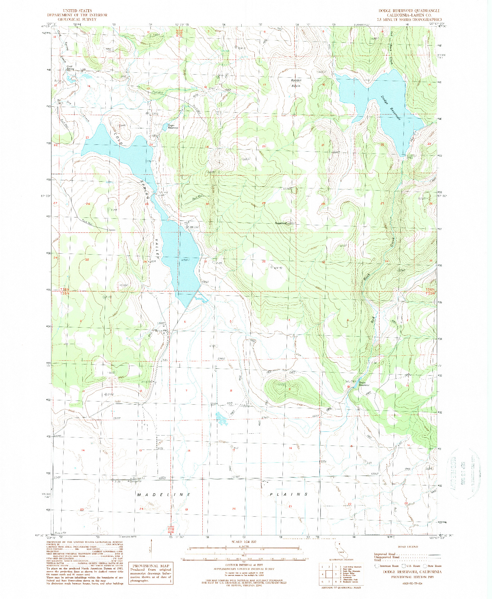 USGS 1:24000-SCALE QUADRANGLE FOR DODGE RESERVOIR, CA 1989