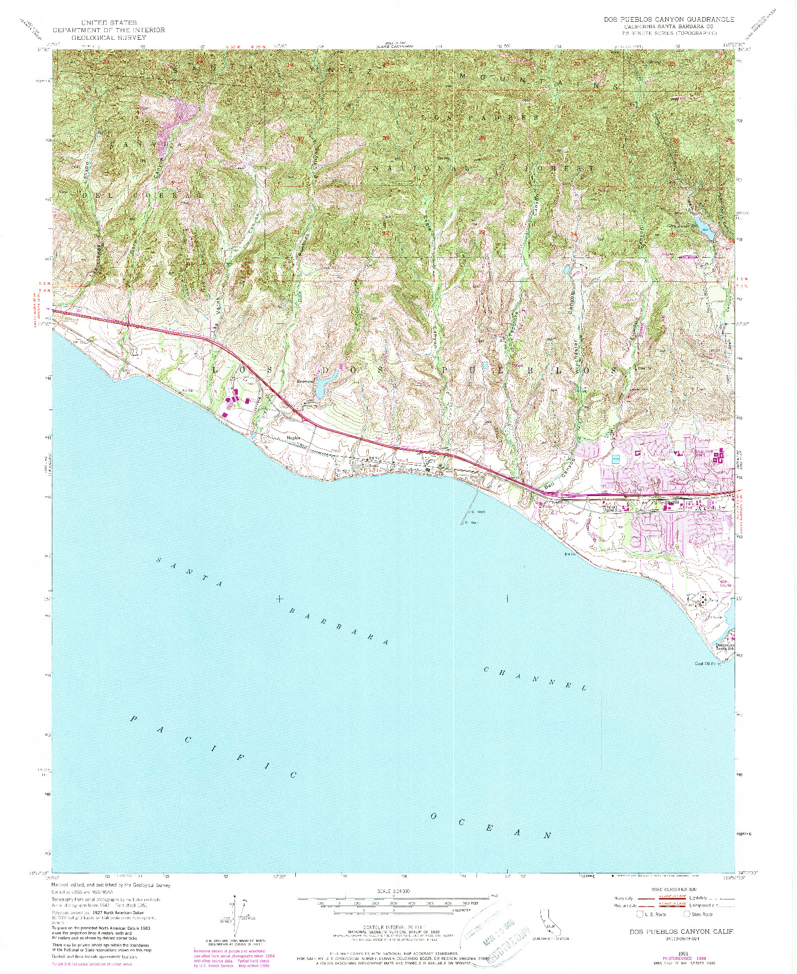 USGS 1:24000-SCALE QUADRANGLE FOR DOS PUEBLOS CANYON, CA 1951