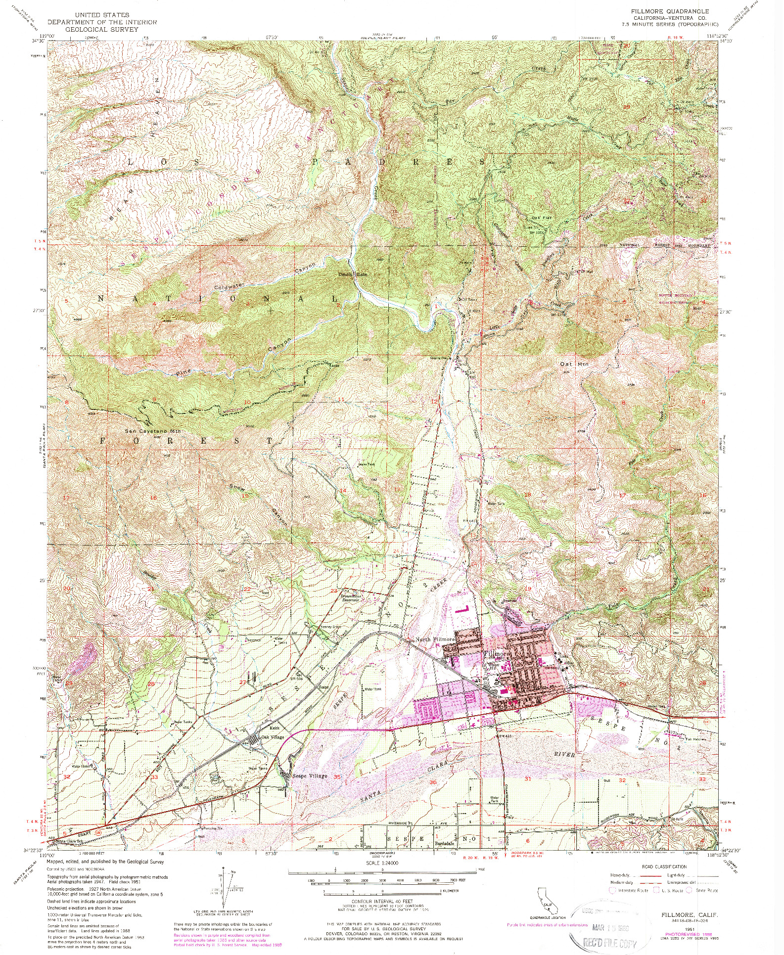 USGS 1:24000-SCALE QUADRANGLE FOR FILLMORE, CA 1951