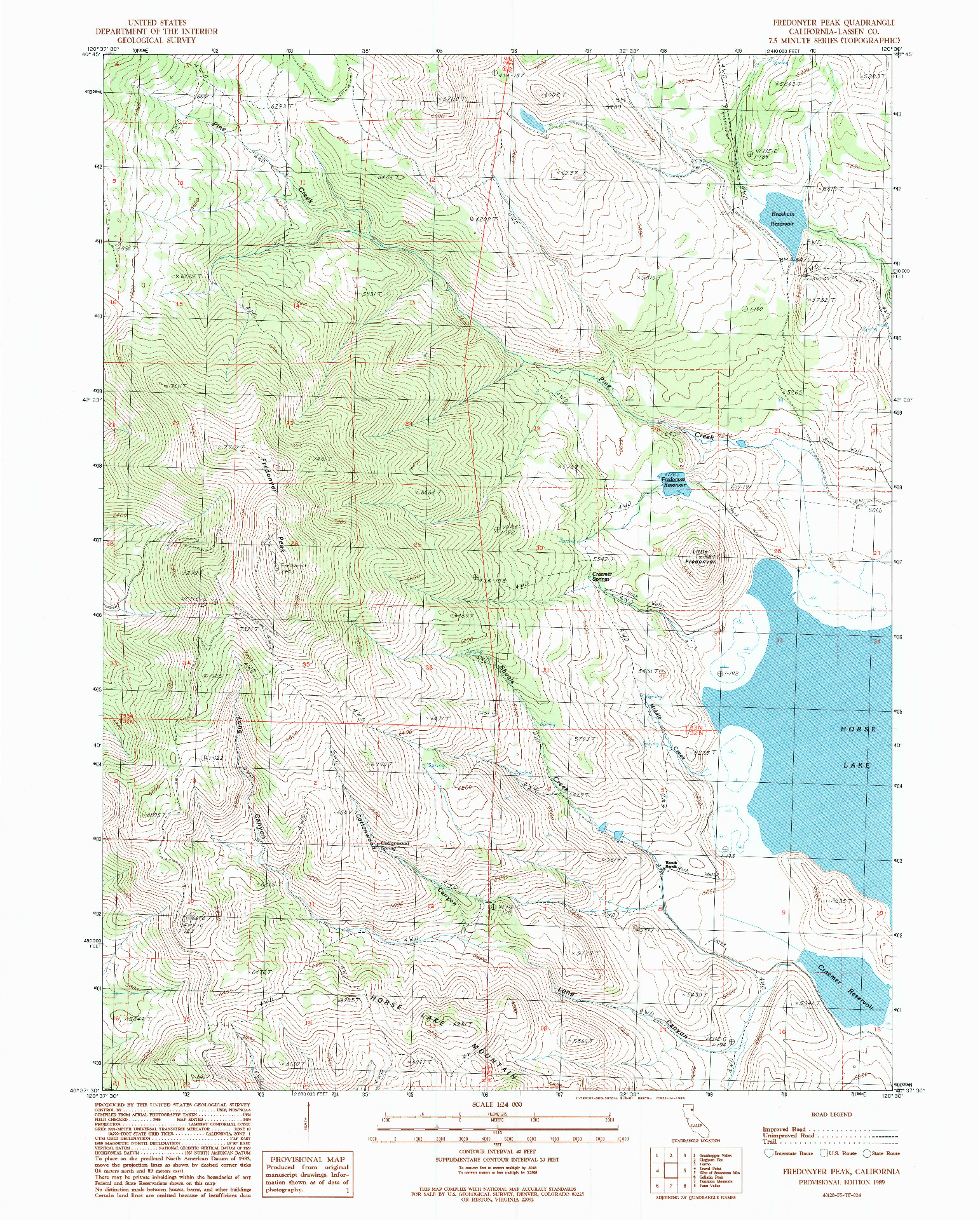 USGS 1:24000-SCALE QUADRANGLE FOR FREDONYER PEAK, CA 1989