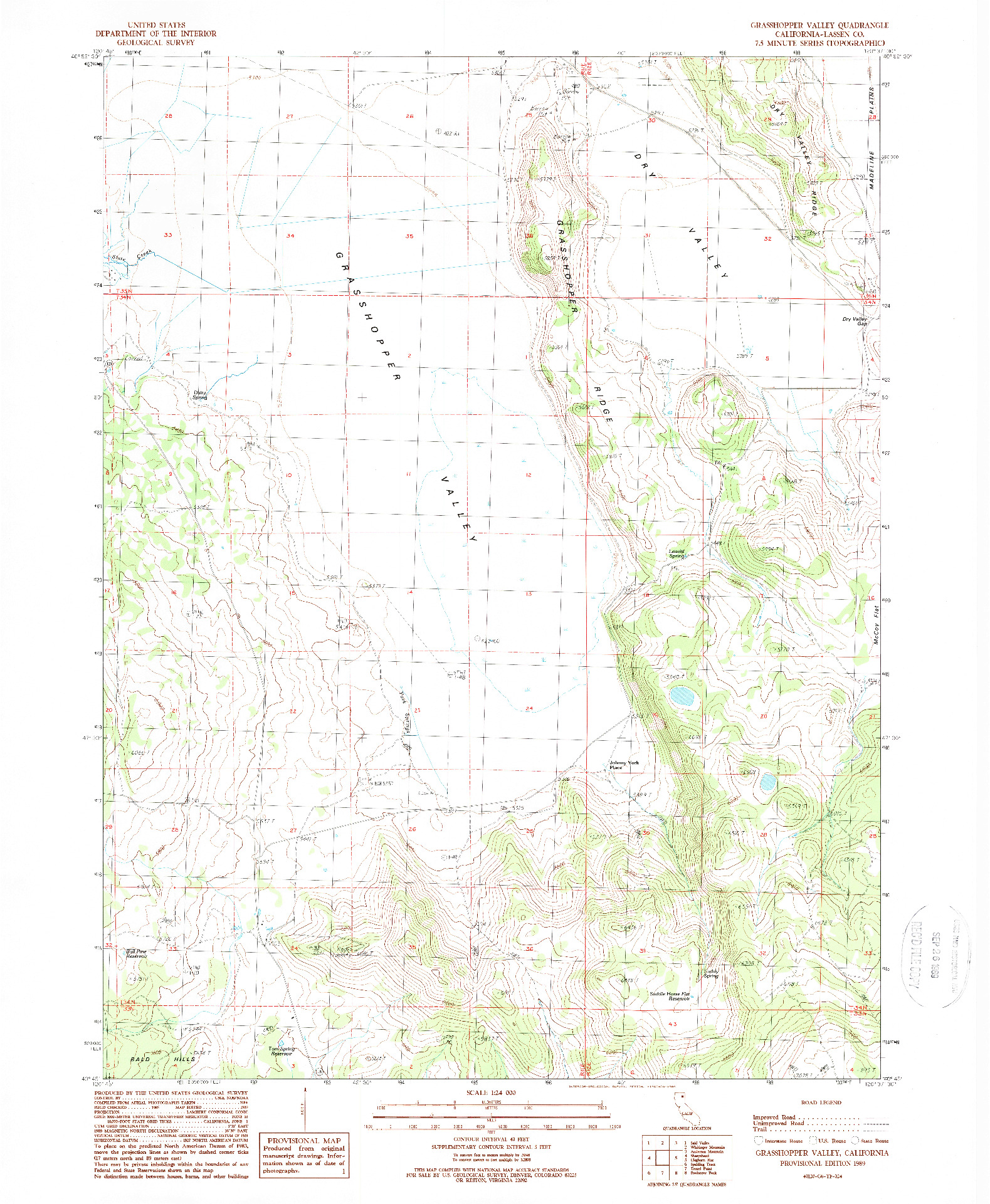 USGS 1:24000-SCALE QUADRANGLE FOR GRASSHOPPER VALLEY, CA 1989
