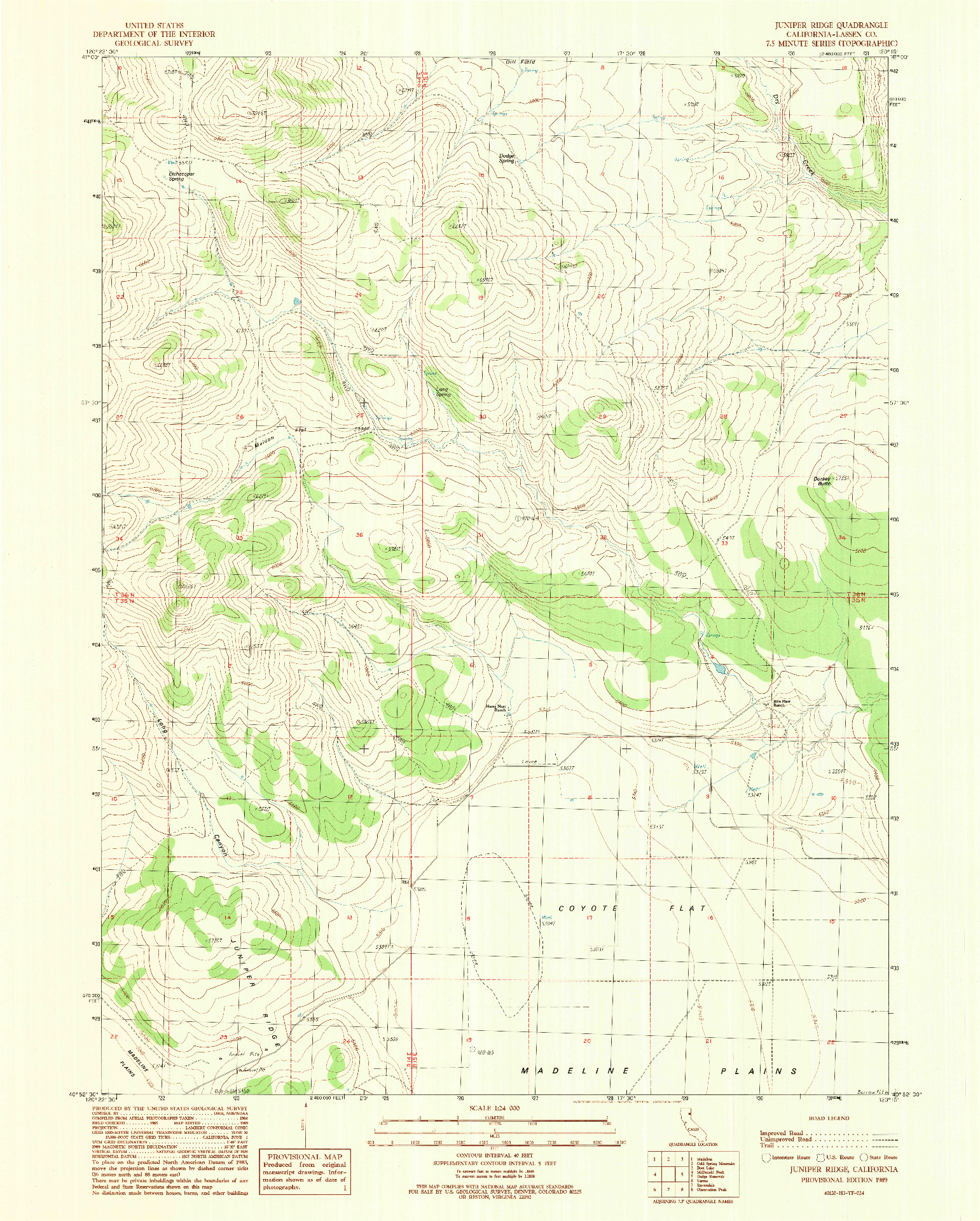 USGS 1:24000-SCALE QUADRANGLE FOR JUNIPER RIDGE, CA 1989