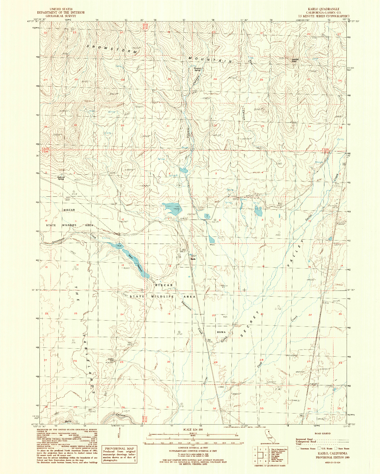 USGS 1:24000-SCALE QUADRANGLE FOR KARLO, CA 1989
