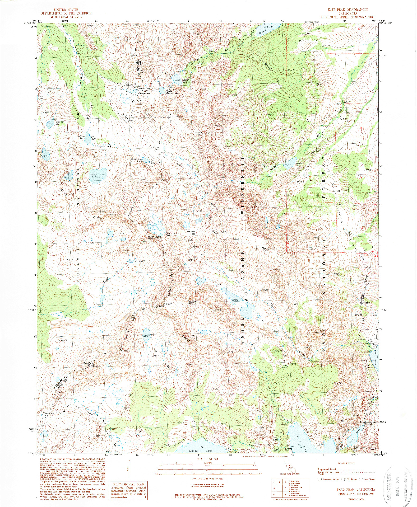 USGS 1:24000-SCALE QUADRANGLE FOR KOIP PEAK, CA 1988