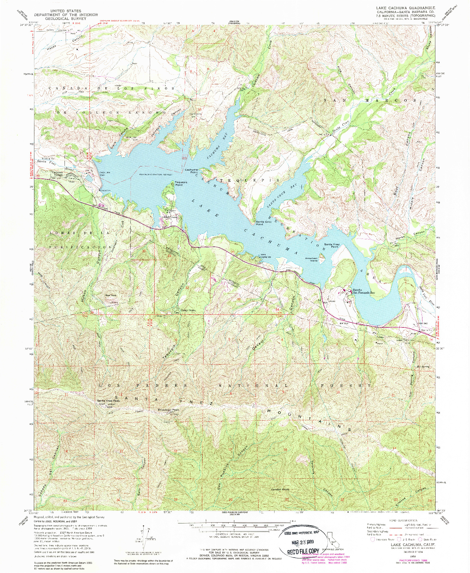 USGS 1:24000-SCALE QUADRANGLE FOR LAKE CACHUMA, CA 1959