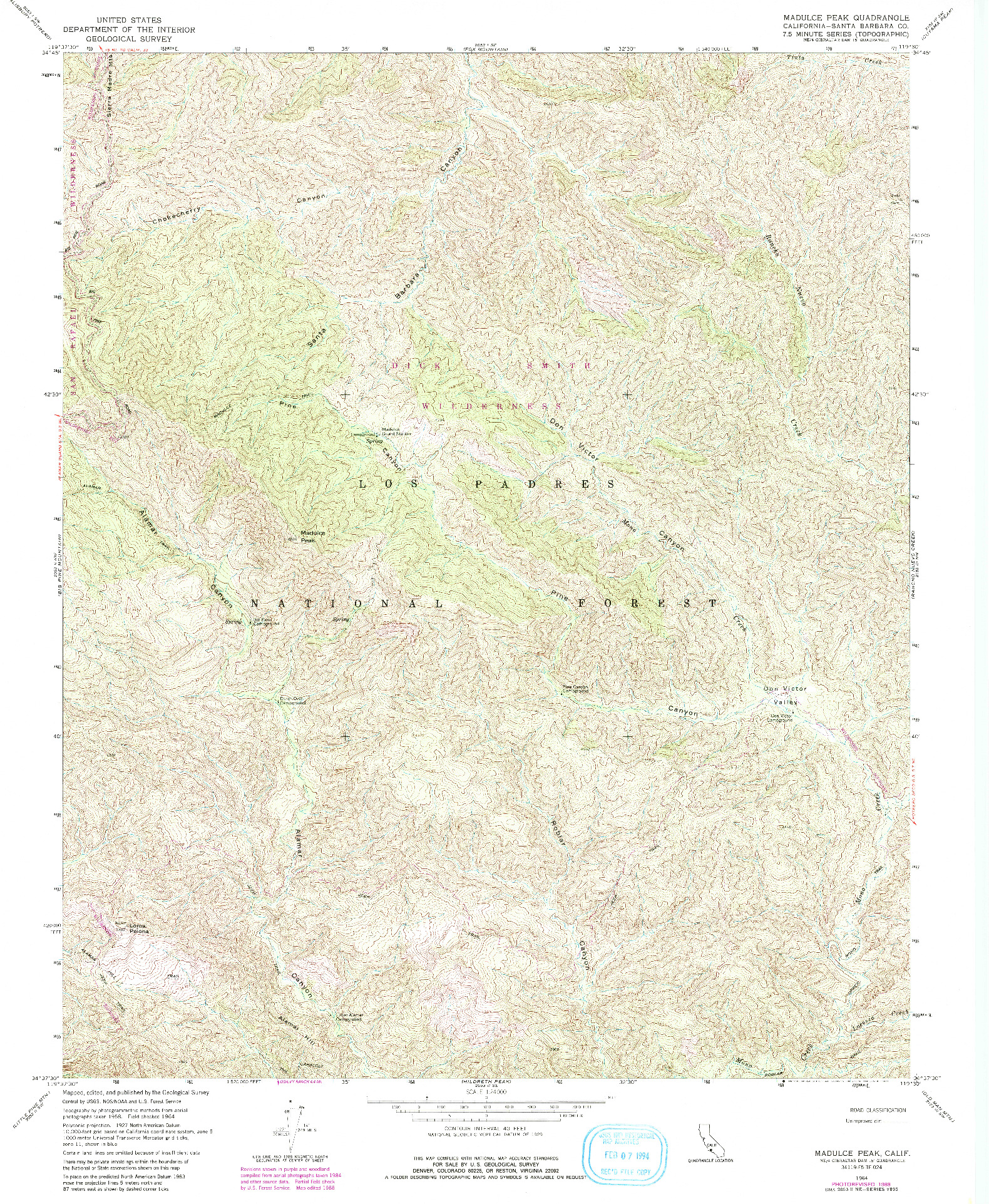 USGS 1:24000-SCALE QUADRANGLE FOR MADULCE PEAK, CA 1964