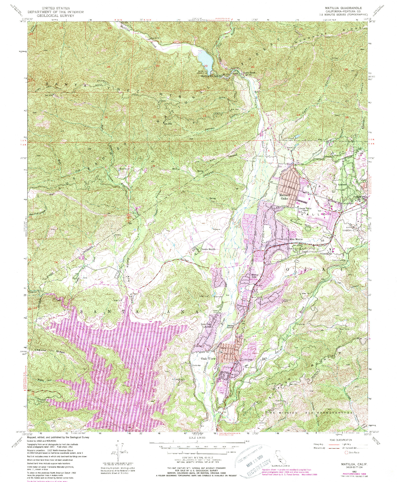 USGS 1:24000-SCALE QUADRANGLE FOR MATILIJA, CA 1952