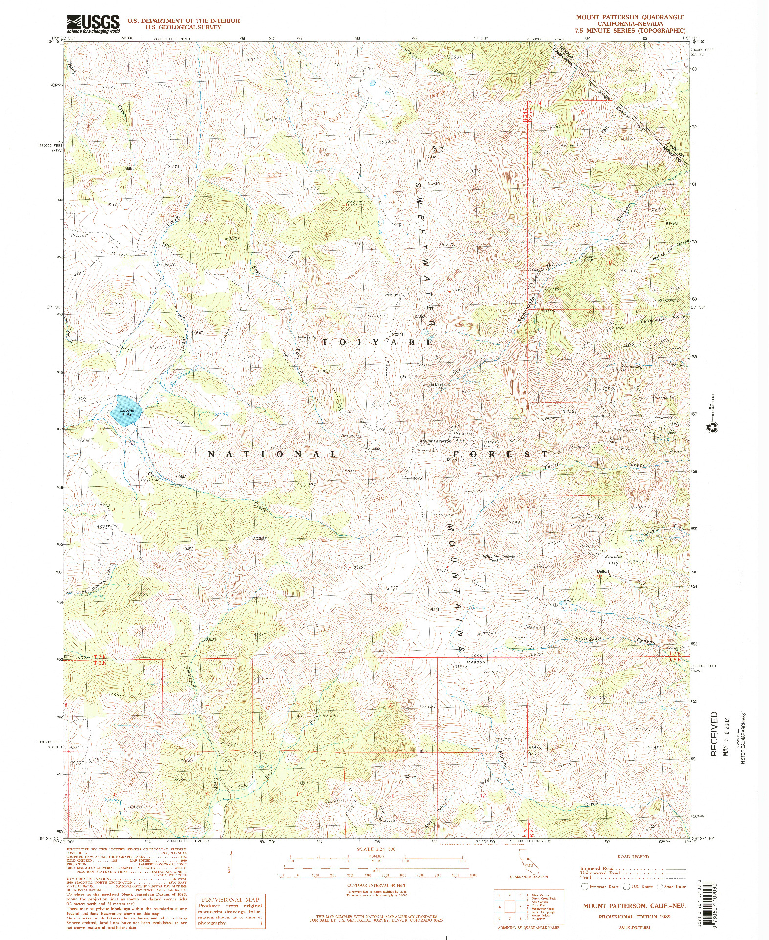 USGS 1:24000-SCALE QUADRANGLE FOR MOUNT PATTERSON, CA 1989