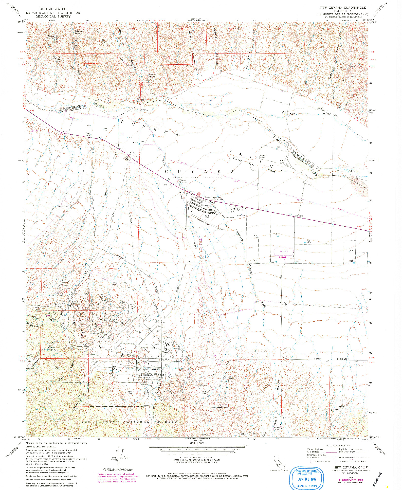 USGS 1:24000-SCALE QUADRANGLE FOR NEW CUYAMA, CA 1964