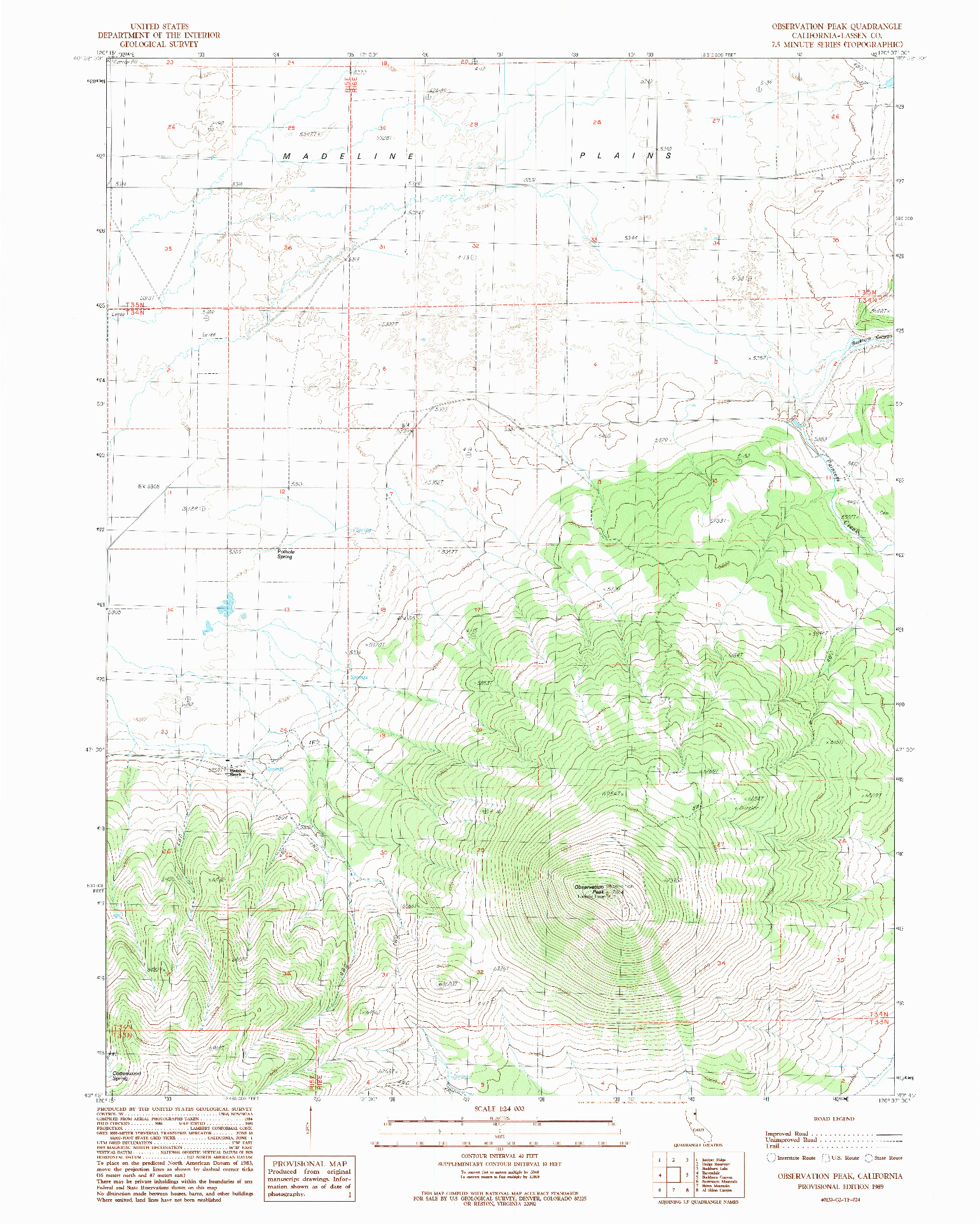 USGS 1:24000-SCALE QUADRANGLE FOR OBSERVATION PEAK, CA 1989