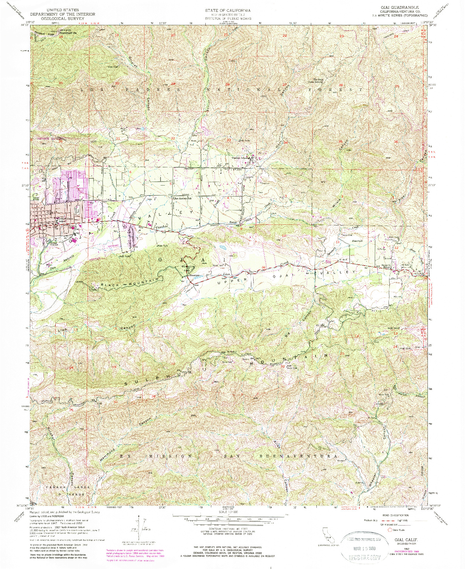 USGS 1:24000-SCALE QUADRANGLE FOR OJAI, CA 1952