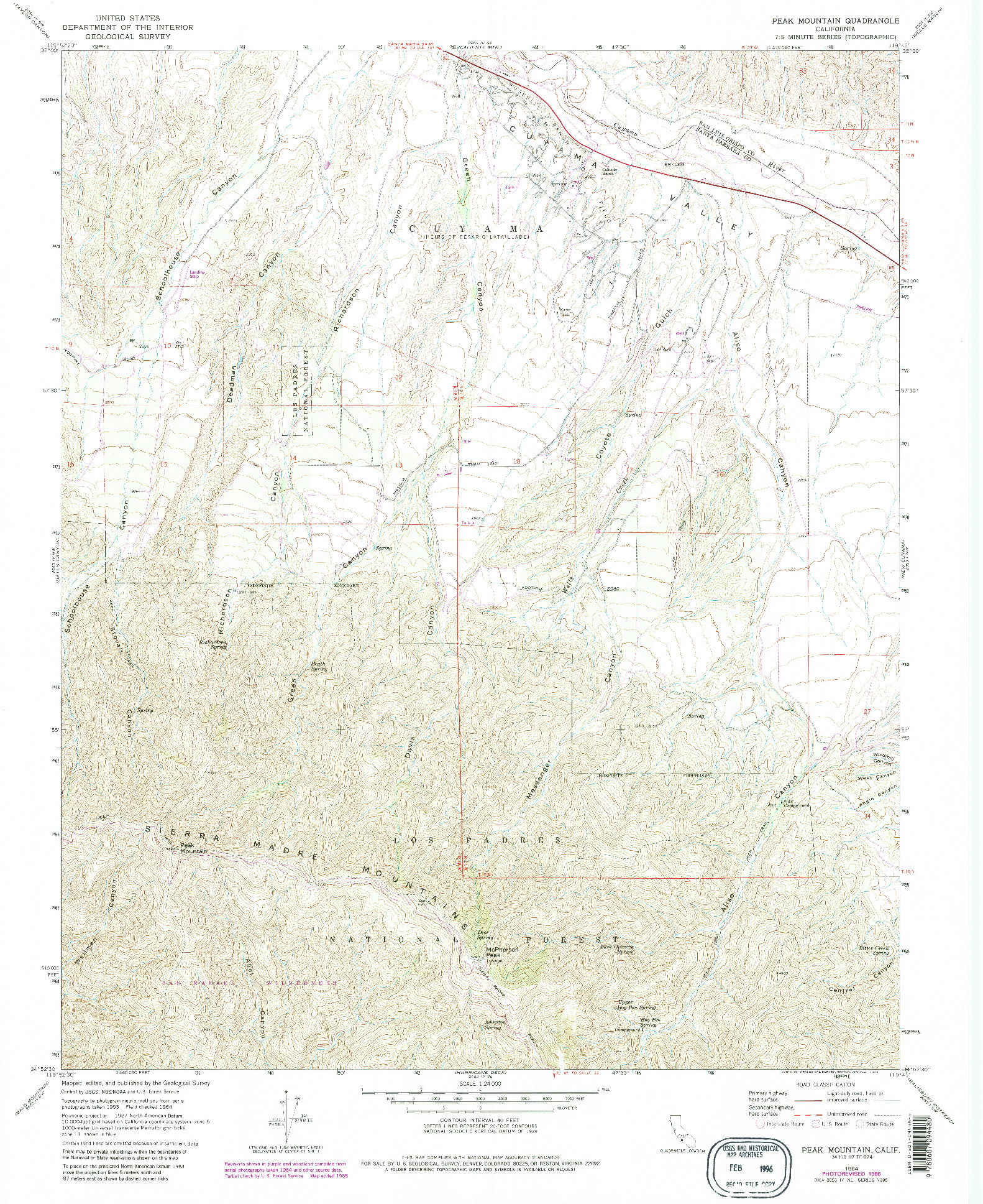 USGS 1:24000-SCALE QUADRANGLE FOR PEAK MOUNTAIN, CA 1964