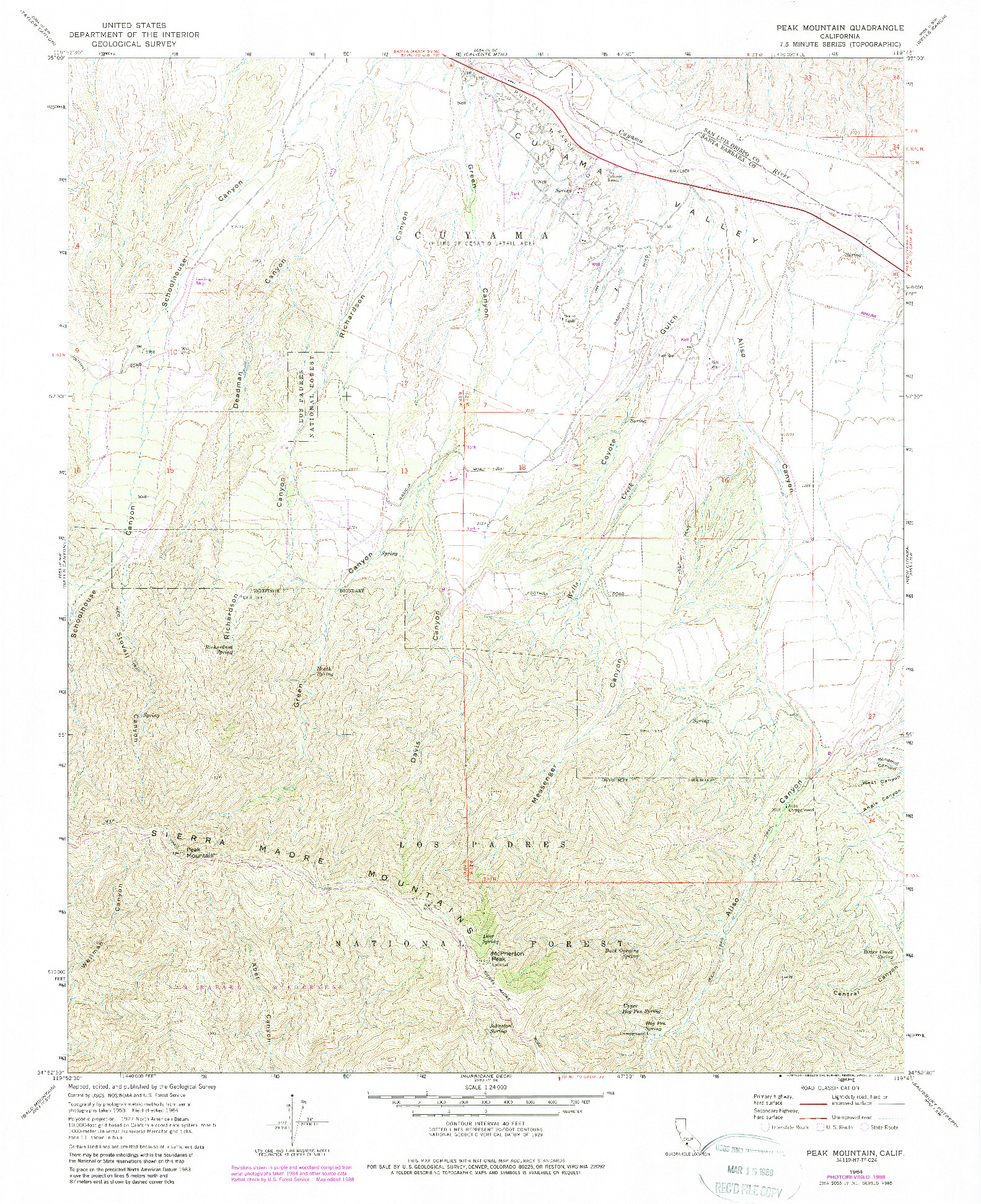 USGS 1:24000-SCALE QUADRANGLE FOR PEAK MOUNTAIN, CA 1964