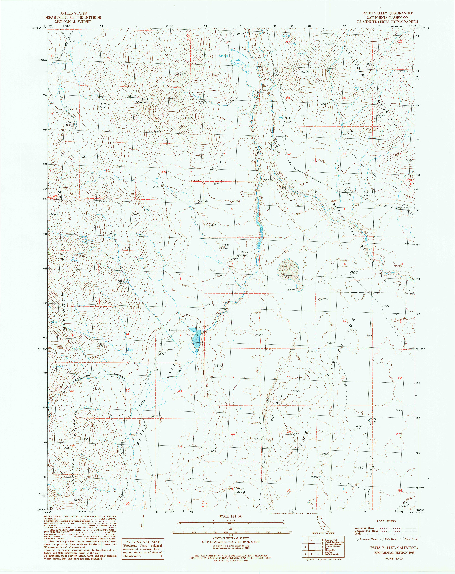 USGS 1:24000-SCALE QUADRANGLE FOR PETES VALLEY, CA 1989