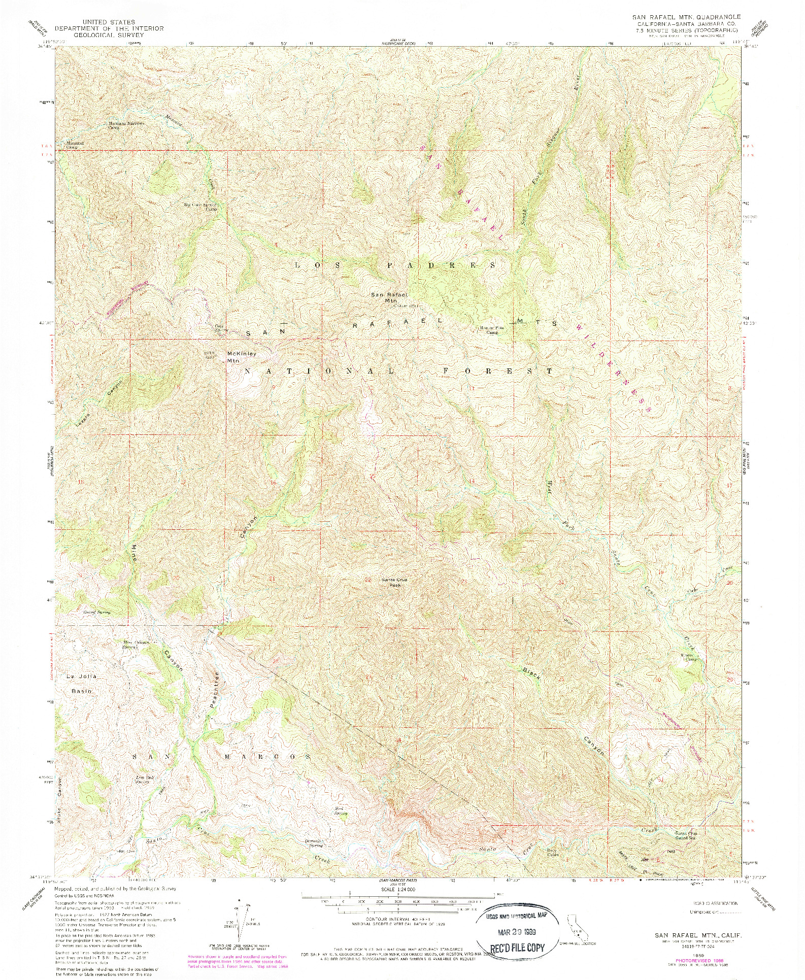 USGS 1:24000-SCALE QUADRANGLE FOR SAN RAFAEL MTN, CA 1959