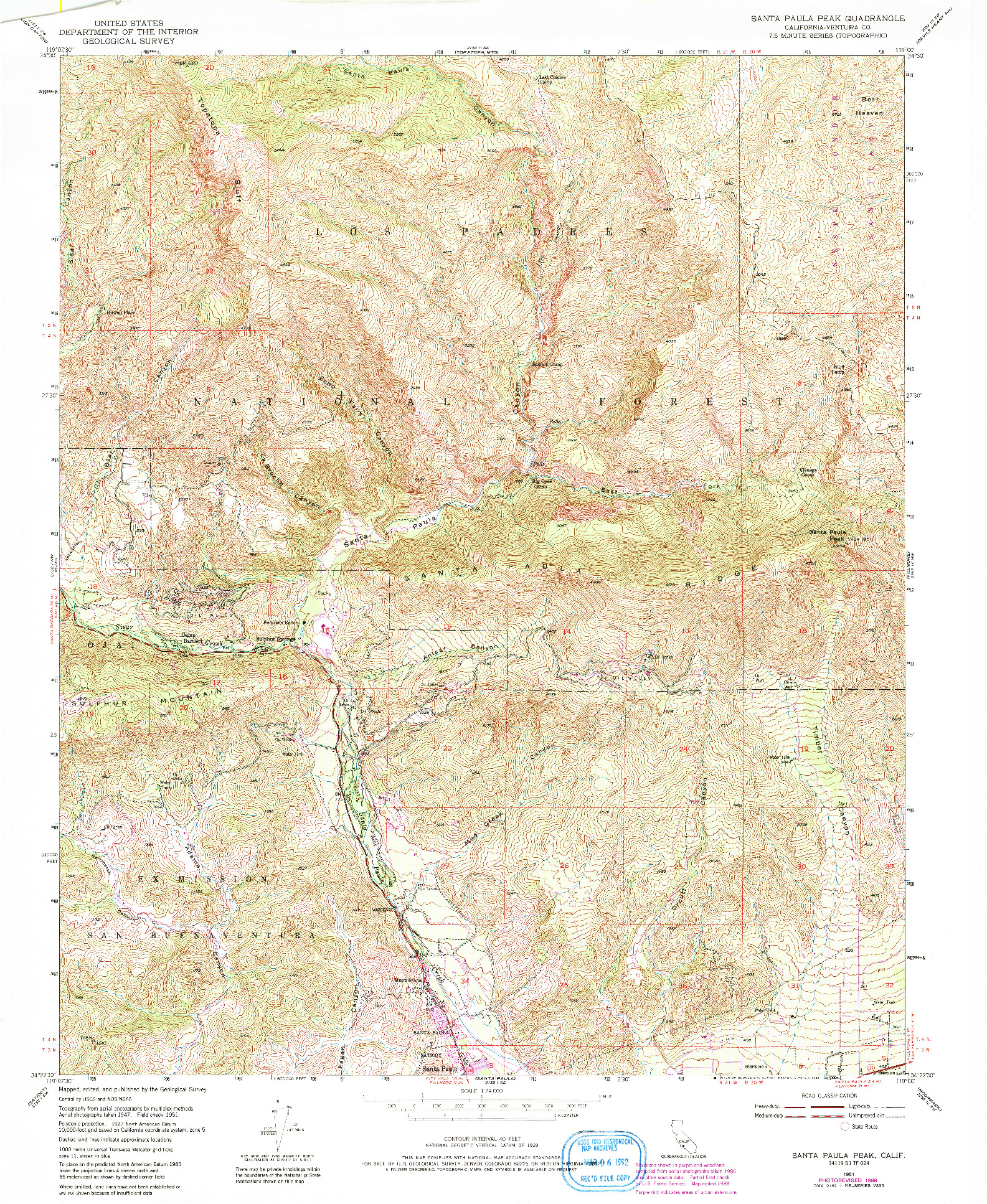 USGS 1:24000-SCALE QUADRANGLE FOR SANTA PAULA PEAK, CA 1951