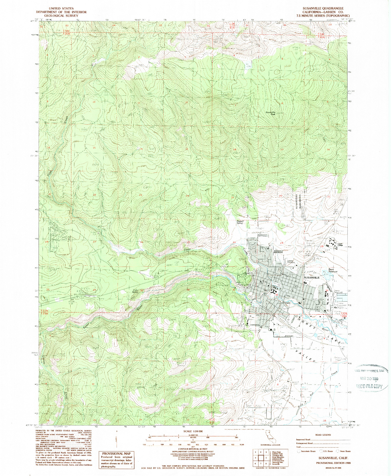 USGS 1:24000-SCALE QUADRANGLE FOR SUSANVILLE, CA 1988