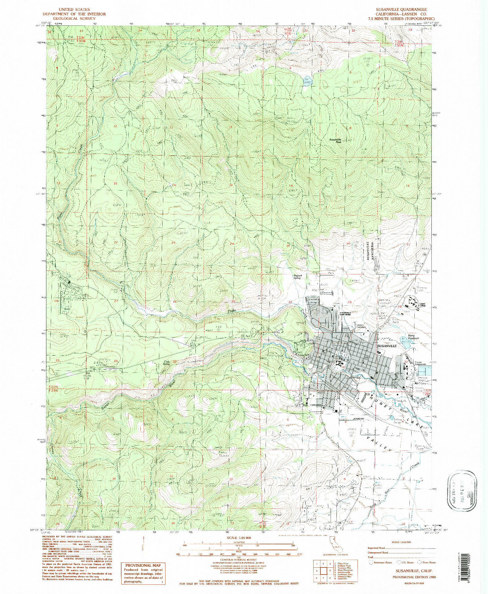 USGS 1:24000-SCALE QUADRANGLE FOR SUSANVILLE, CA 1988