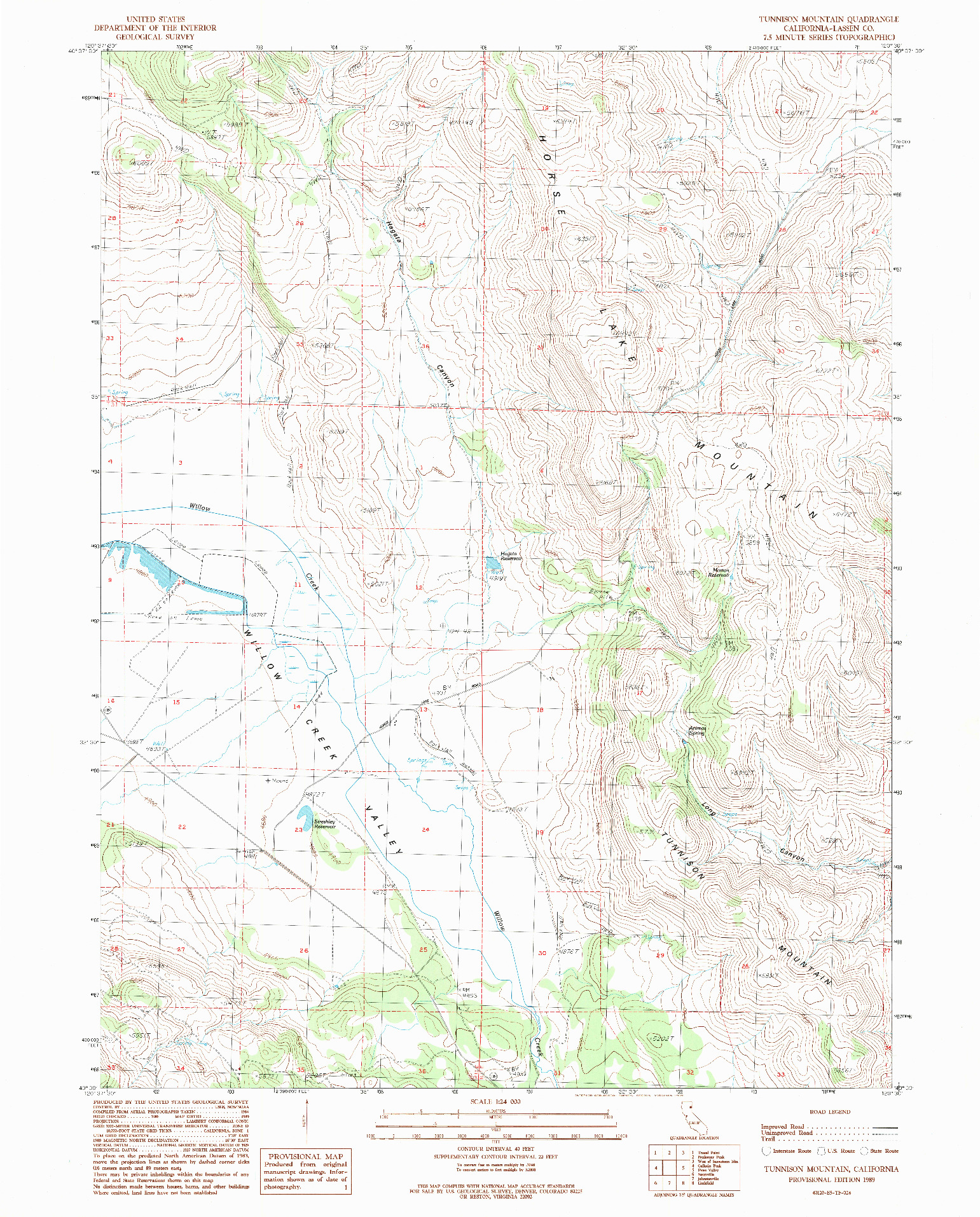 USGS 1:24000-SCALE QUADRANGLE FOR TUNNISON MOUNTAIN, CA 1989