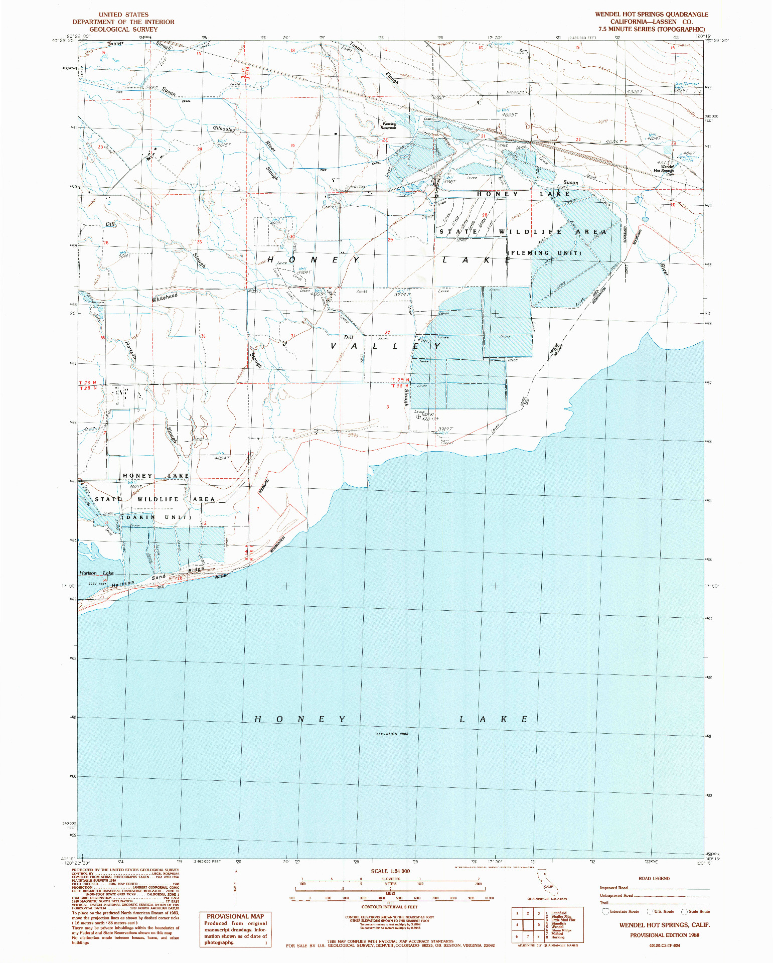 USGS 1:24000-SCALE QUADRANGLE FOR WENDEL HOT SPRINGS, CA 1988