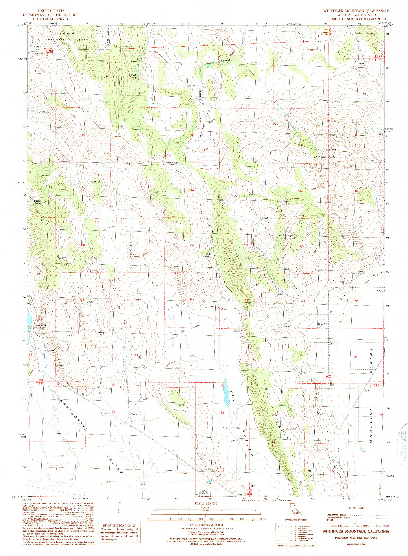 USGS 1:24000-SCALE QUADRANGLE FOR WHITINGER MOUNTAIN, CA 1989